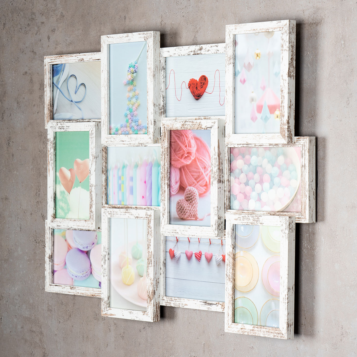 levandeo Bilderrahmen Collage 45x58cm 12 Fotos 10x15 Shabby Chic MDF Holz Glas
