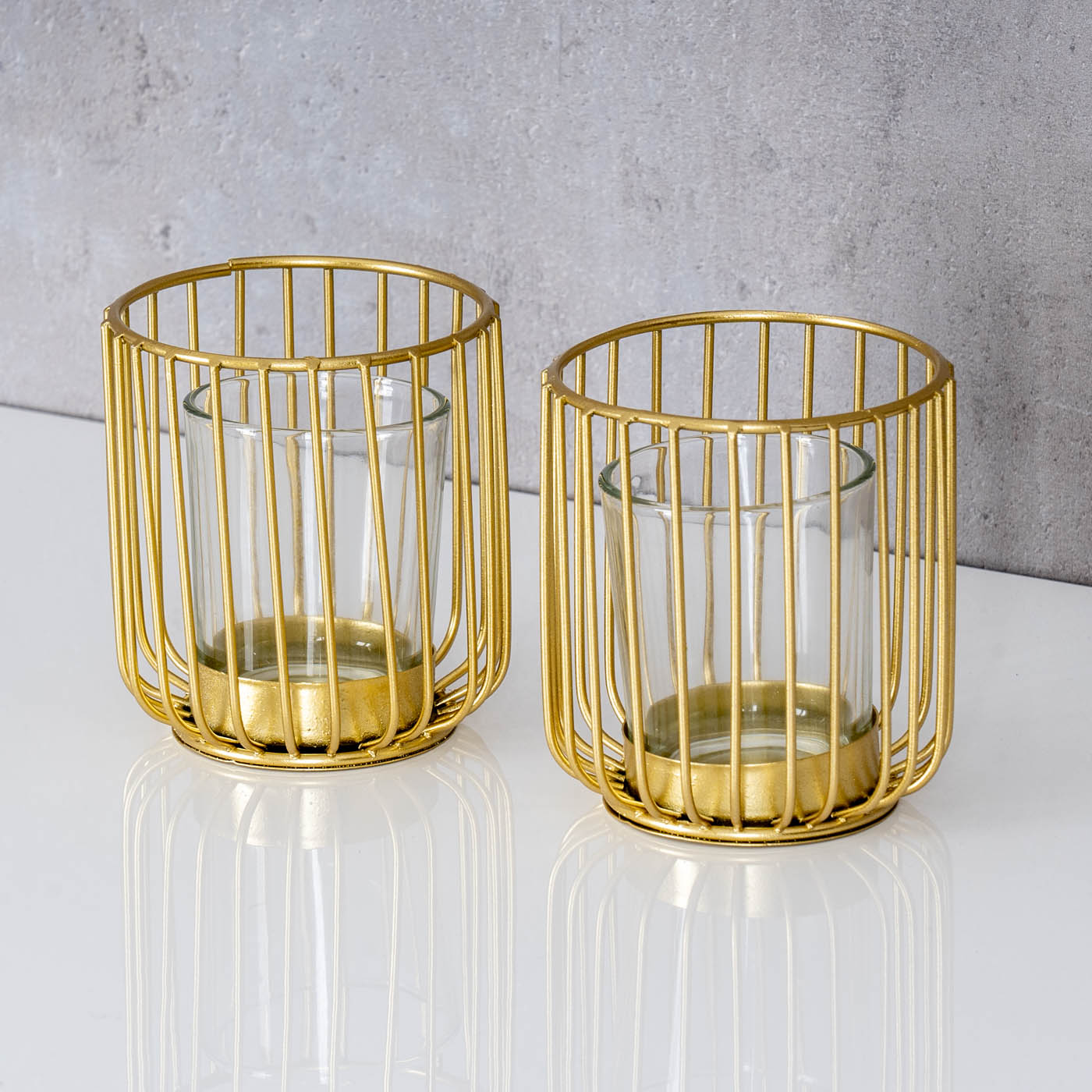 2er Set Teelichthalter Gold Metall Glas Windlicht Kerzenhalter Tischdeko Kerze