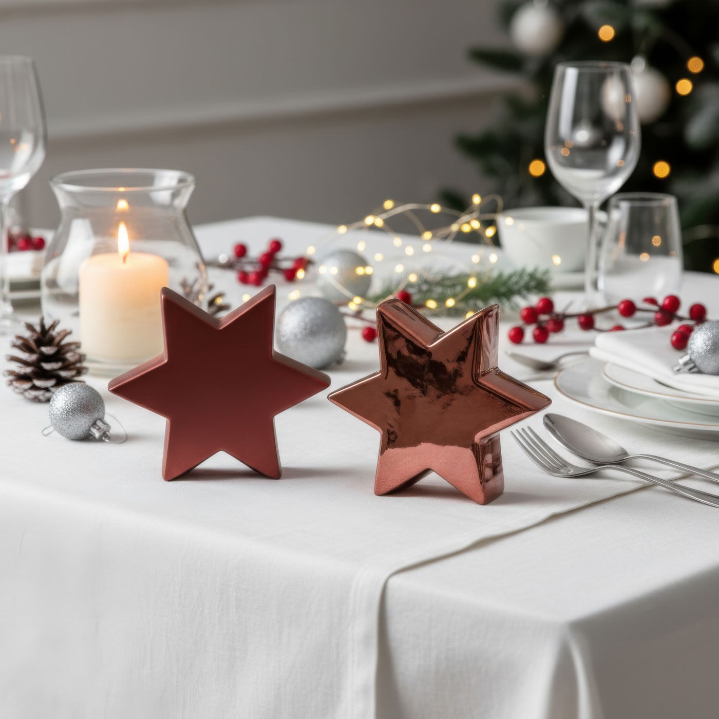 2er Set Deko Aufsteller Stern H12cm Porzellan Bordeaux Rot Tischdeko Weihnachtsdeko