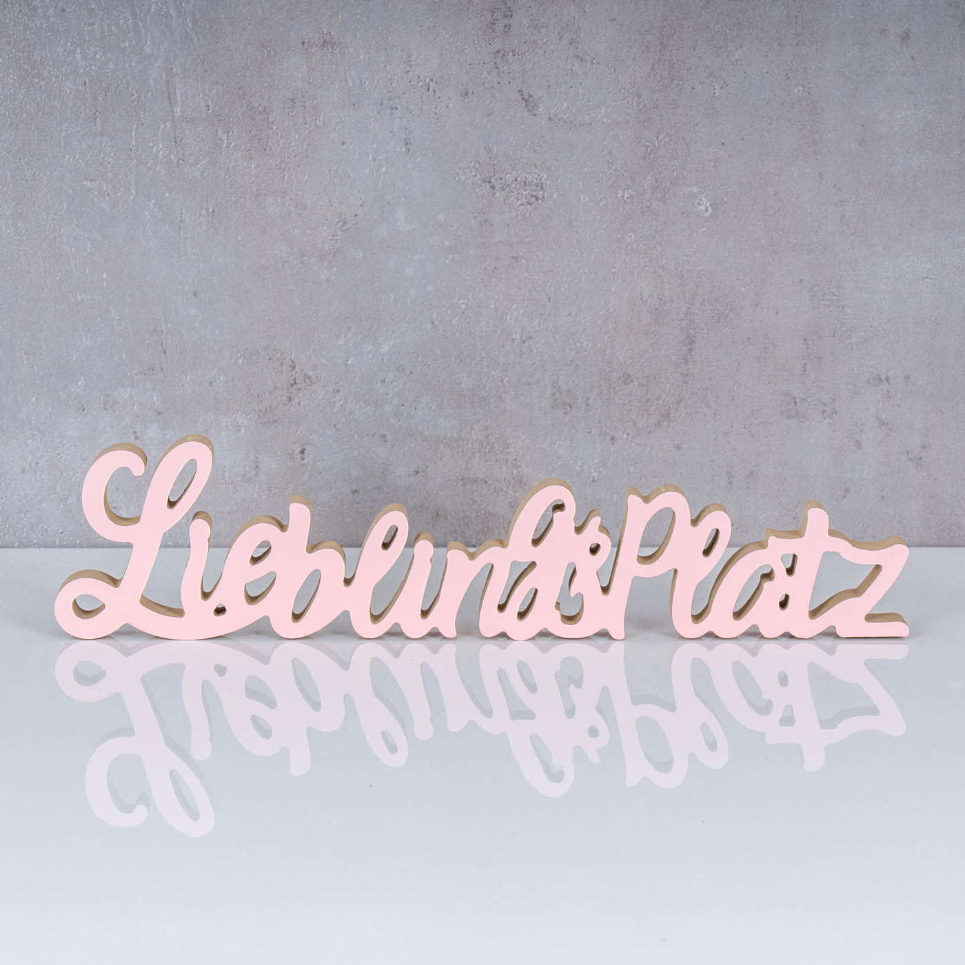 Schriftzug Lieblingsplatz L40cm Pastell Rosa Holz Tischdeko Deko Aufsteller