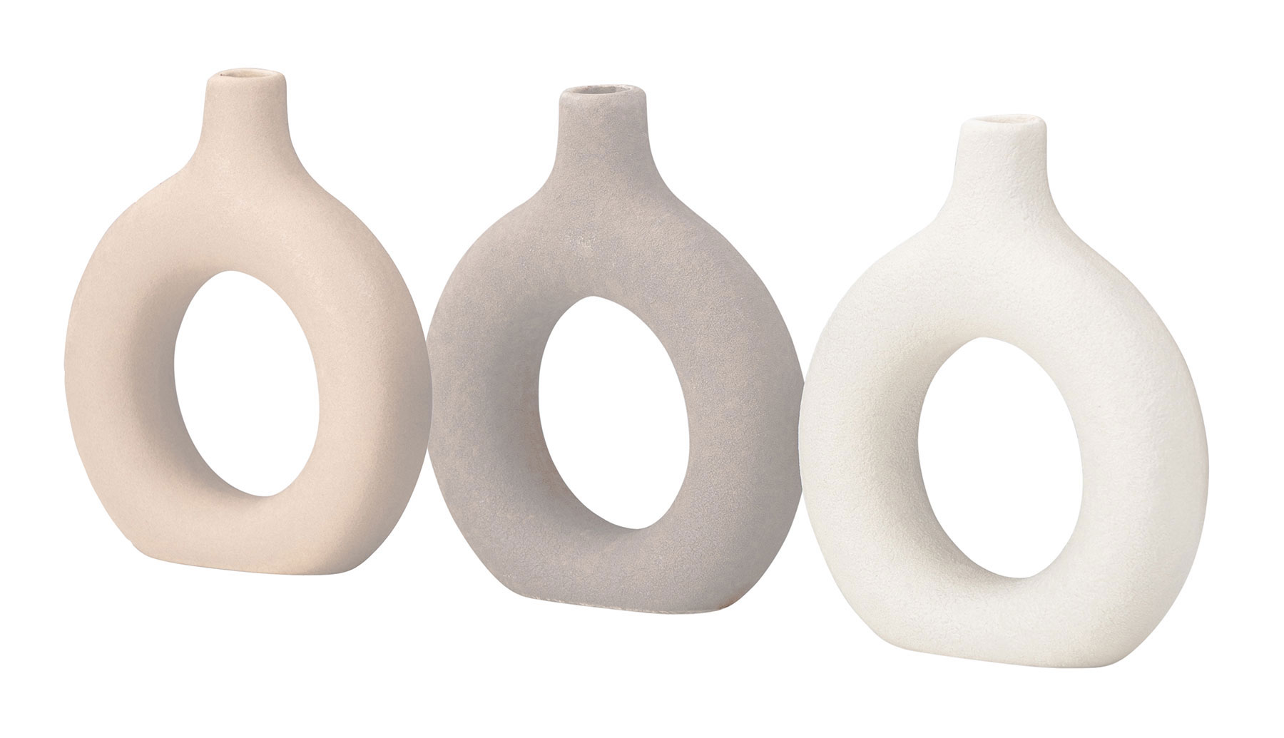 3er Set Donut Vase H12cm Keramik Beige Blumenvase Rund Dekovase Tischdeko Deko