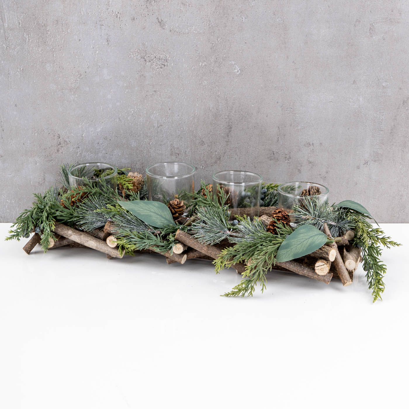 Adventsgesteck Tischdeko Weihnachten Gesteck Teelichthalter Natur Adventsdeko
