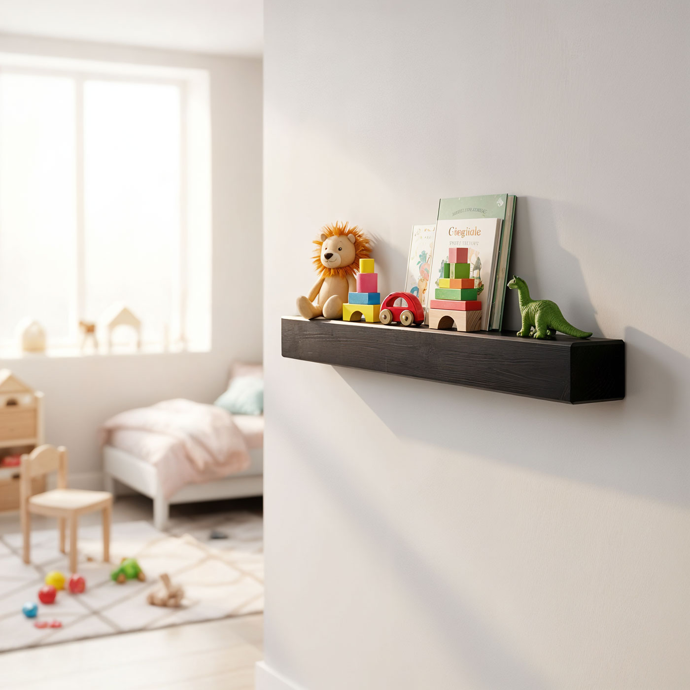 levandeo Wandregal Holz Massiv 80x10cm Schwarz Wandboard Regal Wandboard Balken