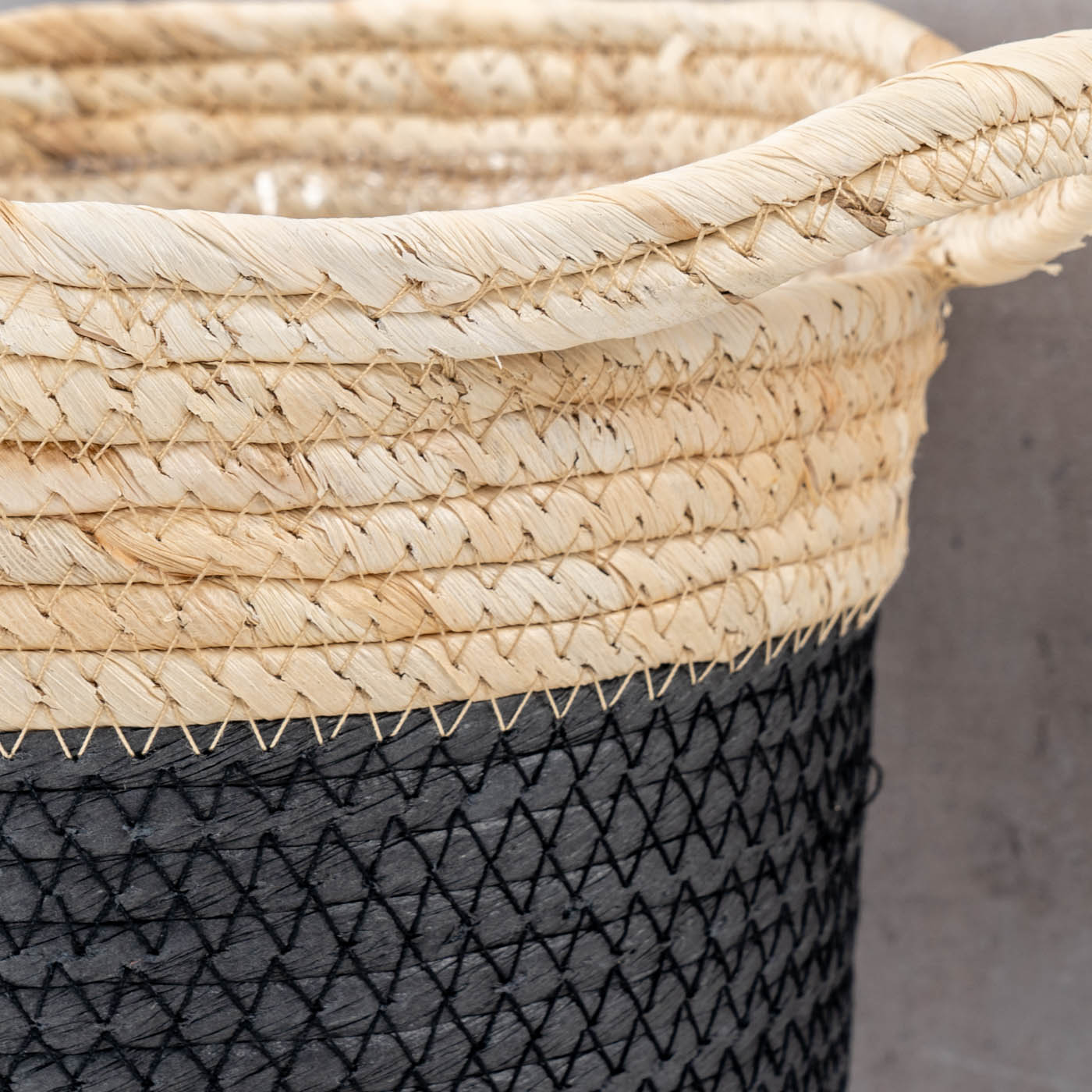 Korb Rund H20cm Natur Schwarz Pflanzkorb Geflochten Aufbewahrung Boho Deko