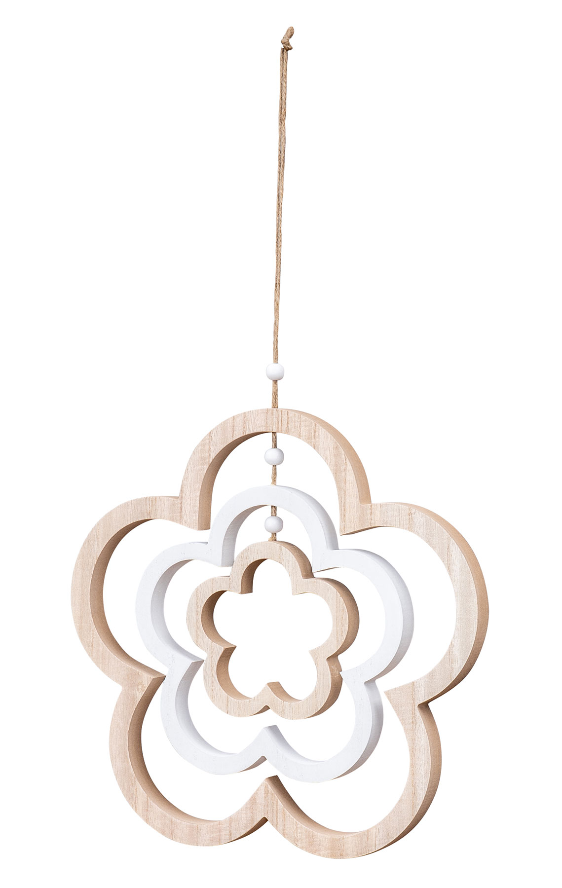 Deko Blume Mobile H35cm Windspiel MDF Holz Natur Weiß Holzblume Hängedeko Deko
