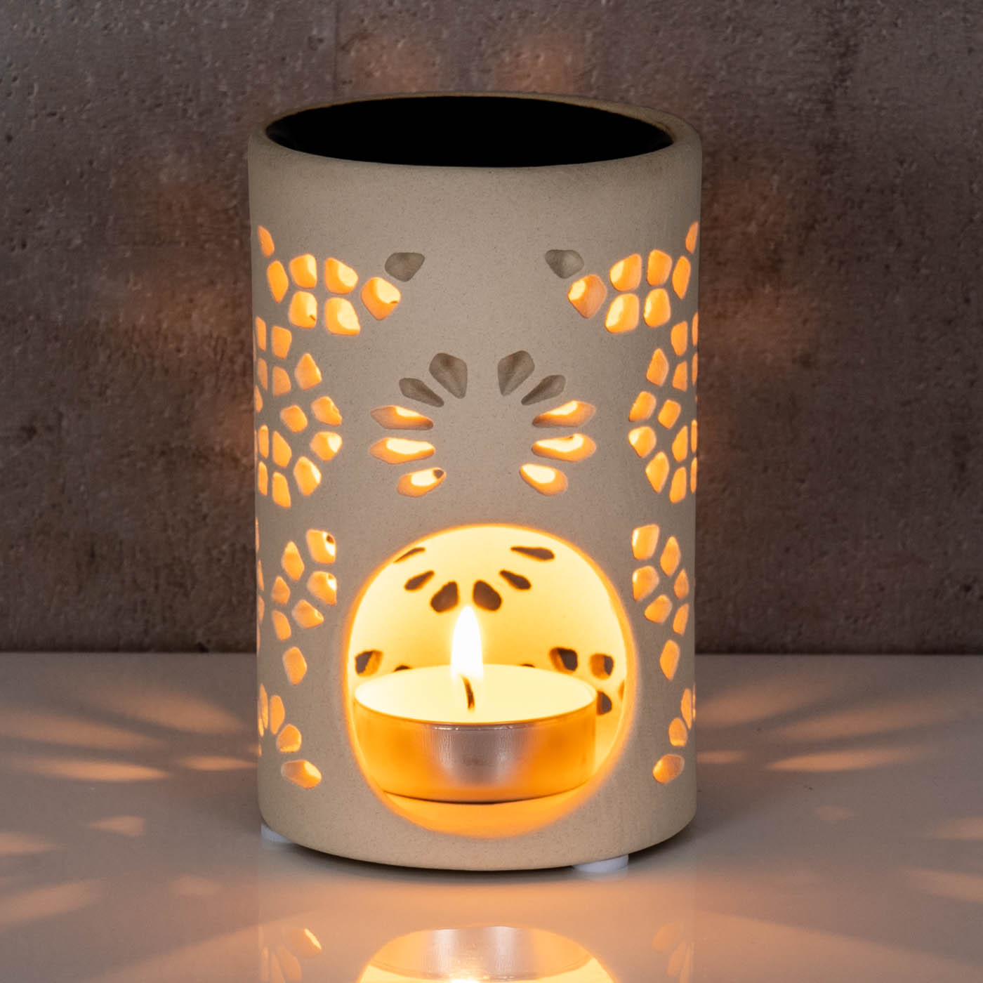 Duftlampe Keramik H11cm Creme Weiß Aromalampe Raumduft Tischdeko Duftlicht Deko