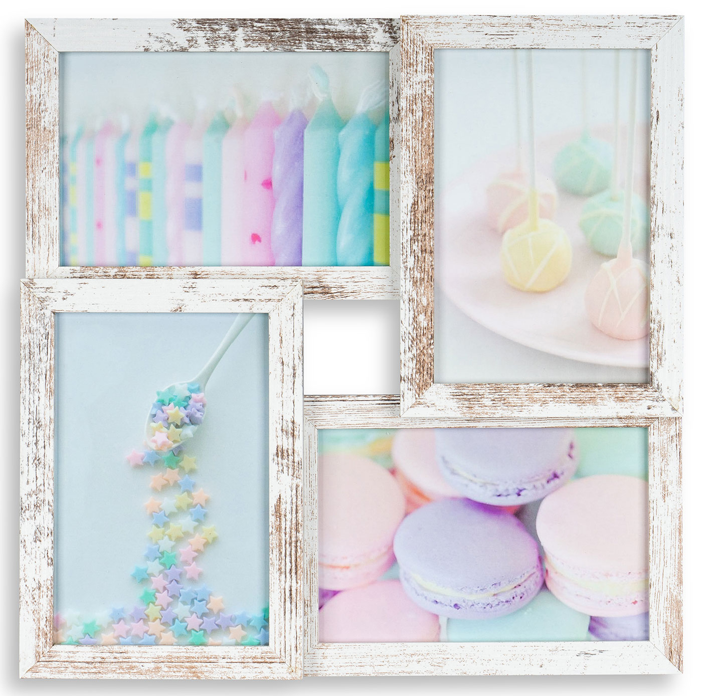 levandeo Bilderrahmen Collage 28x28cm 4 Fotos 10x15 Shabby Chic MDF Holz Glas