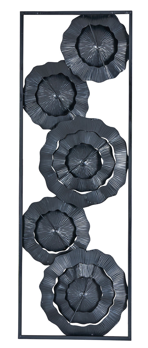 3D Wandbild 31x90cm Blume Metall Schwarz Gold Deko Teller Ringe Wanddeko Design