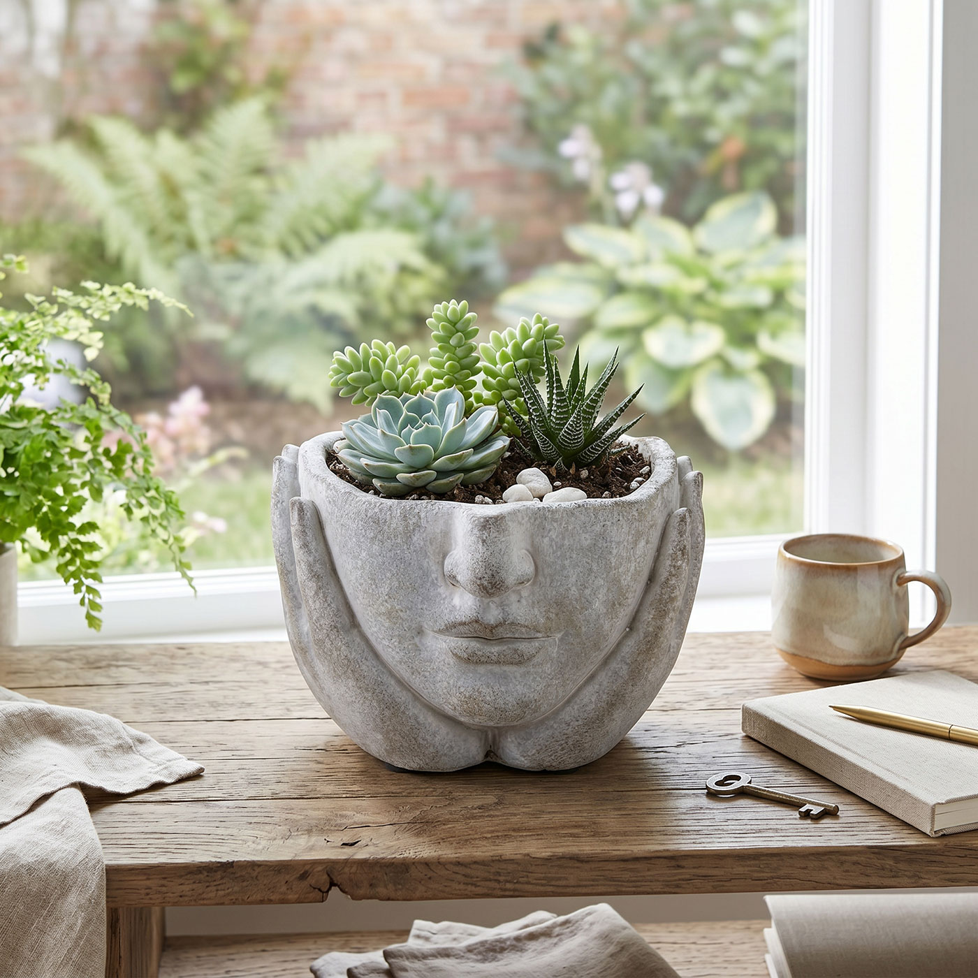 Blumentopf Gesicht Pflanztopf Beton Grau 12x16cm Vintage Dekotopf Kopf Skulptur