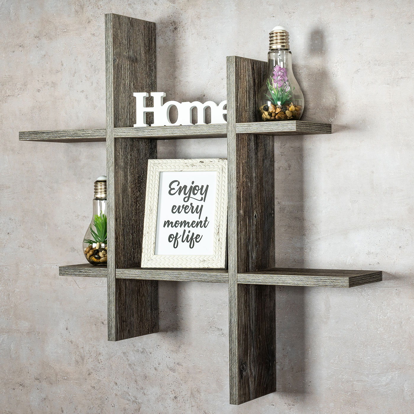 Hashtag Regal 75x75cm Wandregal Holz Altholz Shabby Chic Vintage Bücherregal