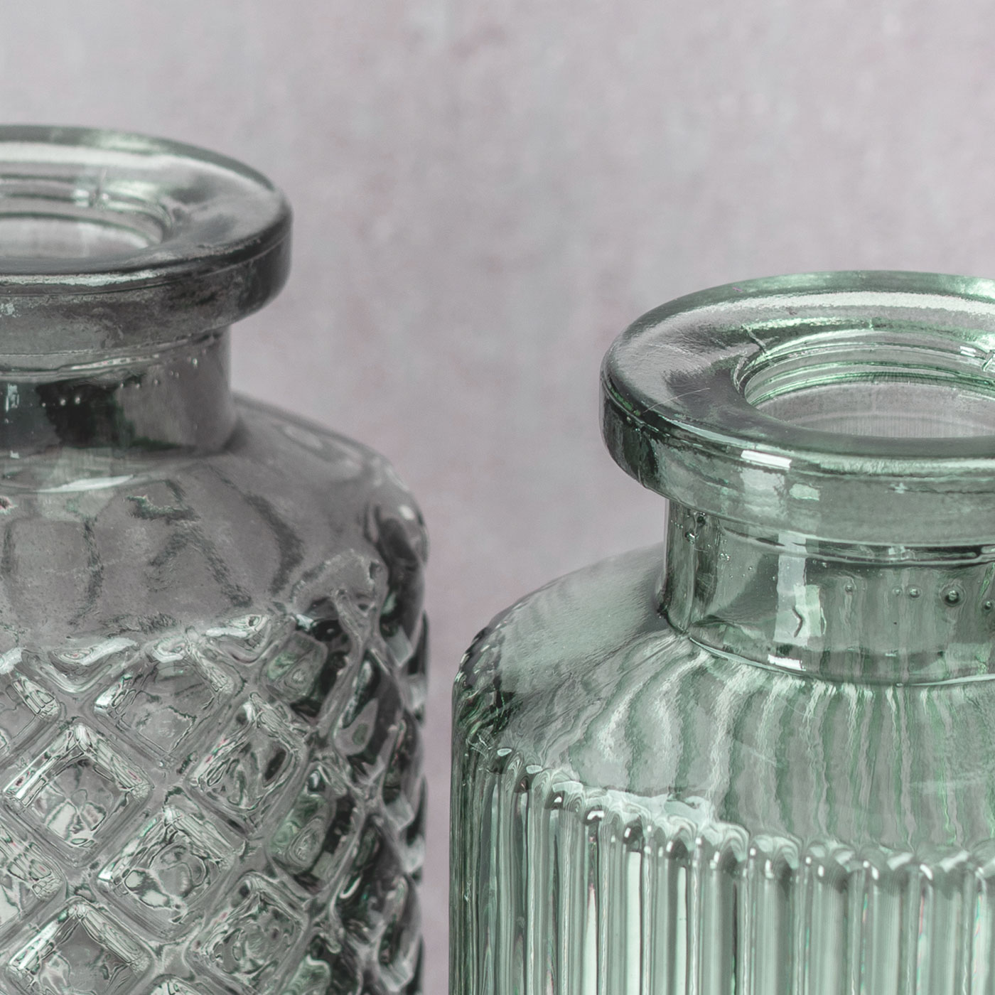 2er Set Vase H14cm Grün Glas Blumenvase Tischdeko Frühling Blumendeko Glasvase