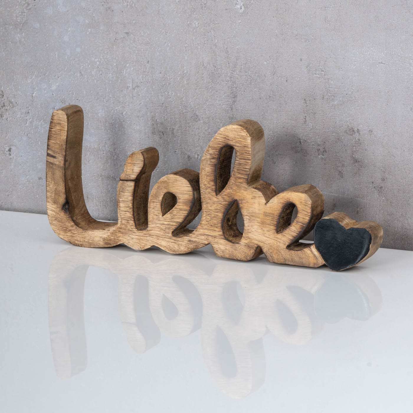 Schriftzug Liebe L26cm Mango Natur Schwarz Holz Buchstaben Tischdeko Deko Love