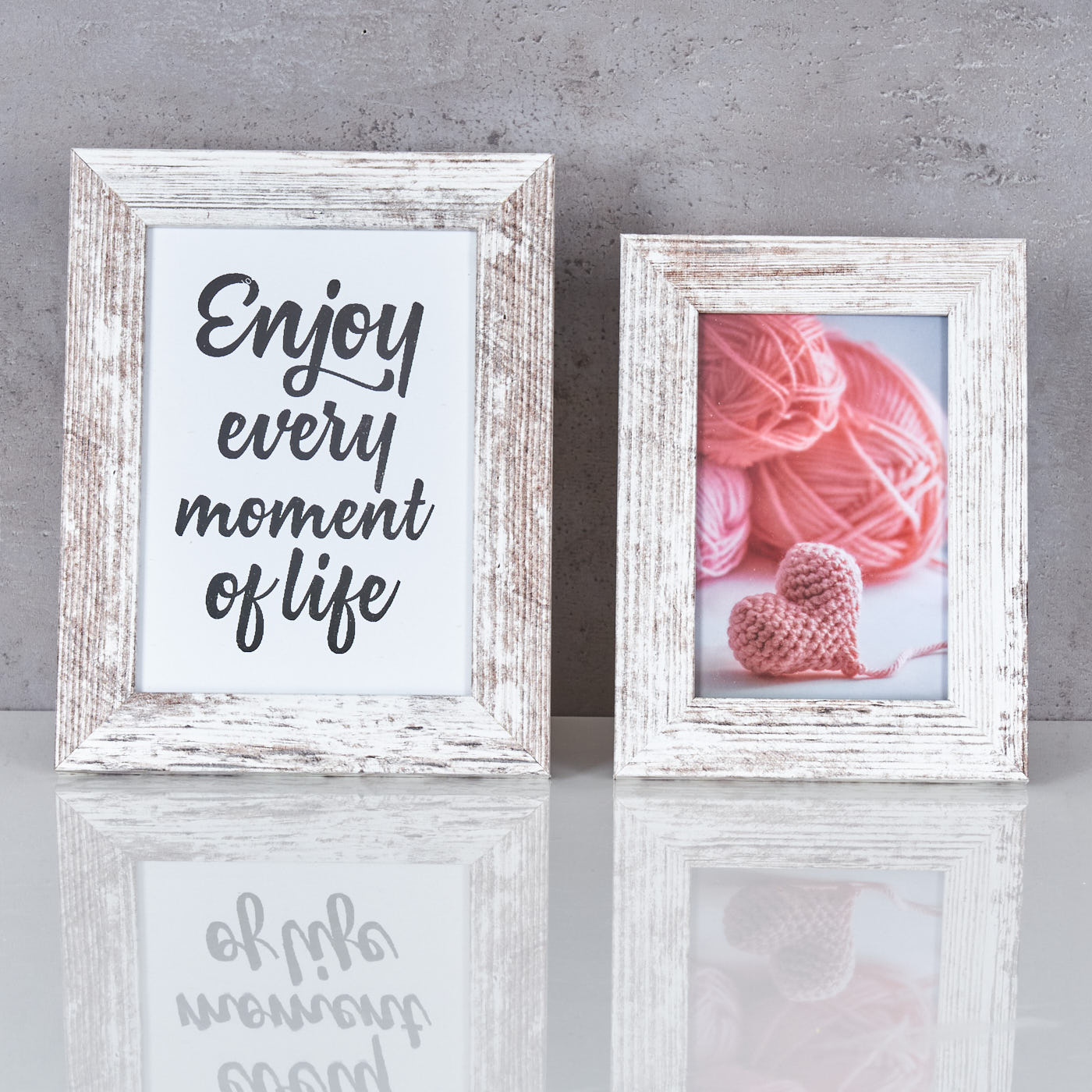 2er Set Bilderrahmen Weiß braun gewischt Holz 10x15 13x18 Einzelrahmen Shabby Chic