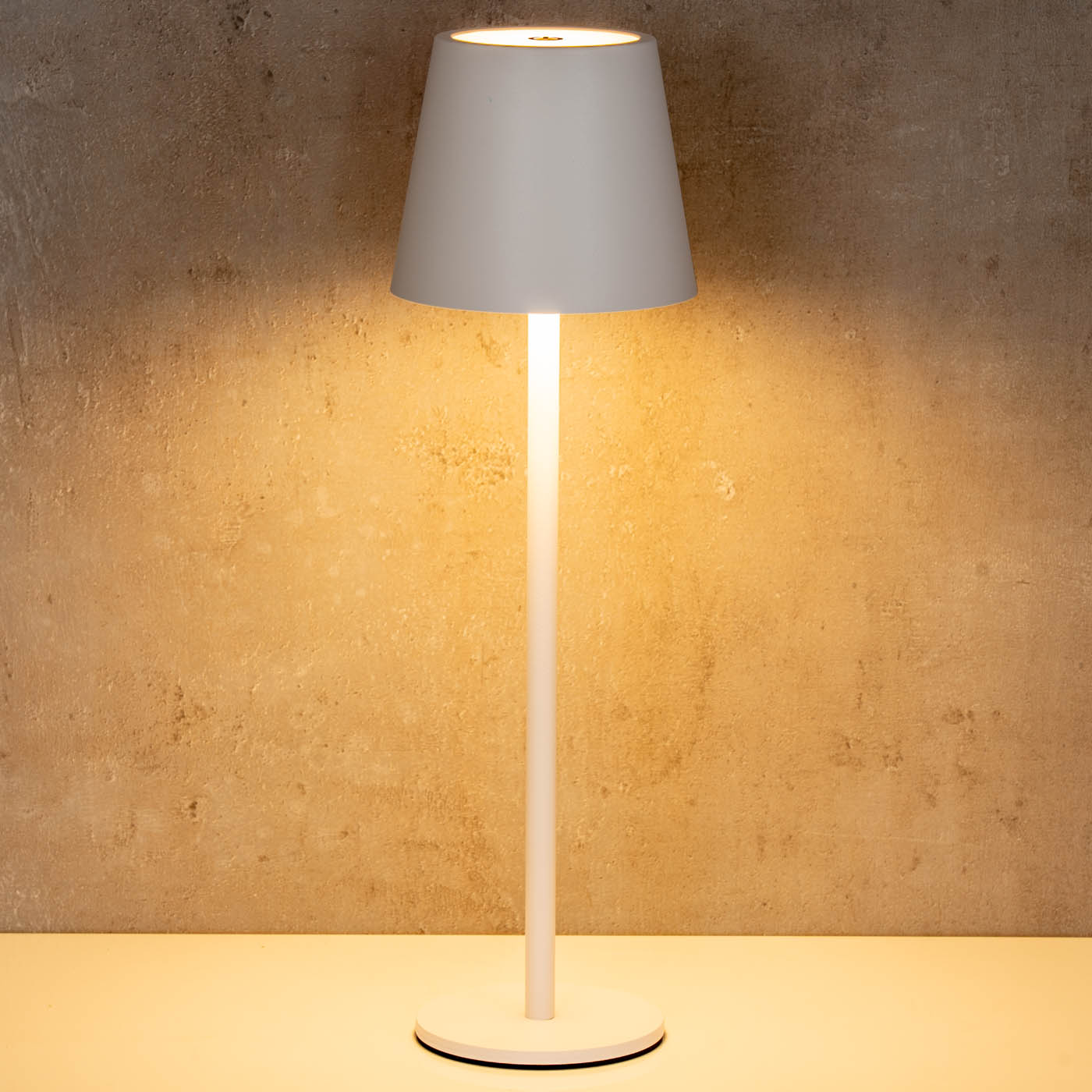 LED Tischlampe H38cm Weiß Metall Kabellos Nachttischlampe Leuchte Dimmbar Deko