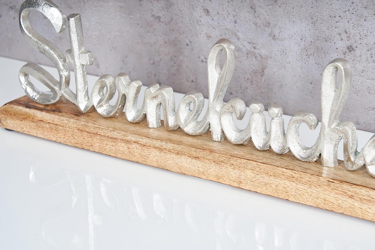Schriftzug Sterneküche L40cm Metall Silber Mango Holz Tischdeko Deko Aufsteller
