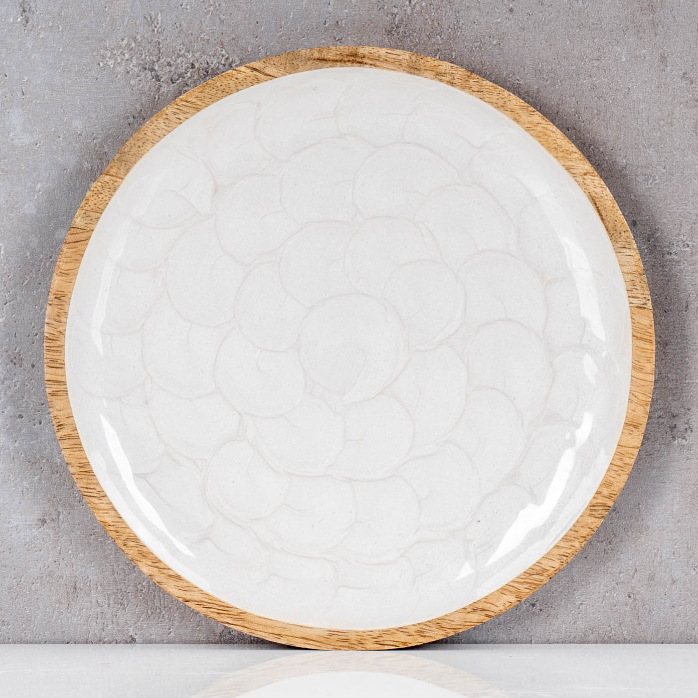 Deko Teller 20cm Mango Holz Creme Perlmutt Emaille Snacks Schale Tischdeko