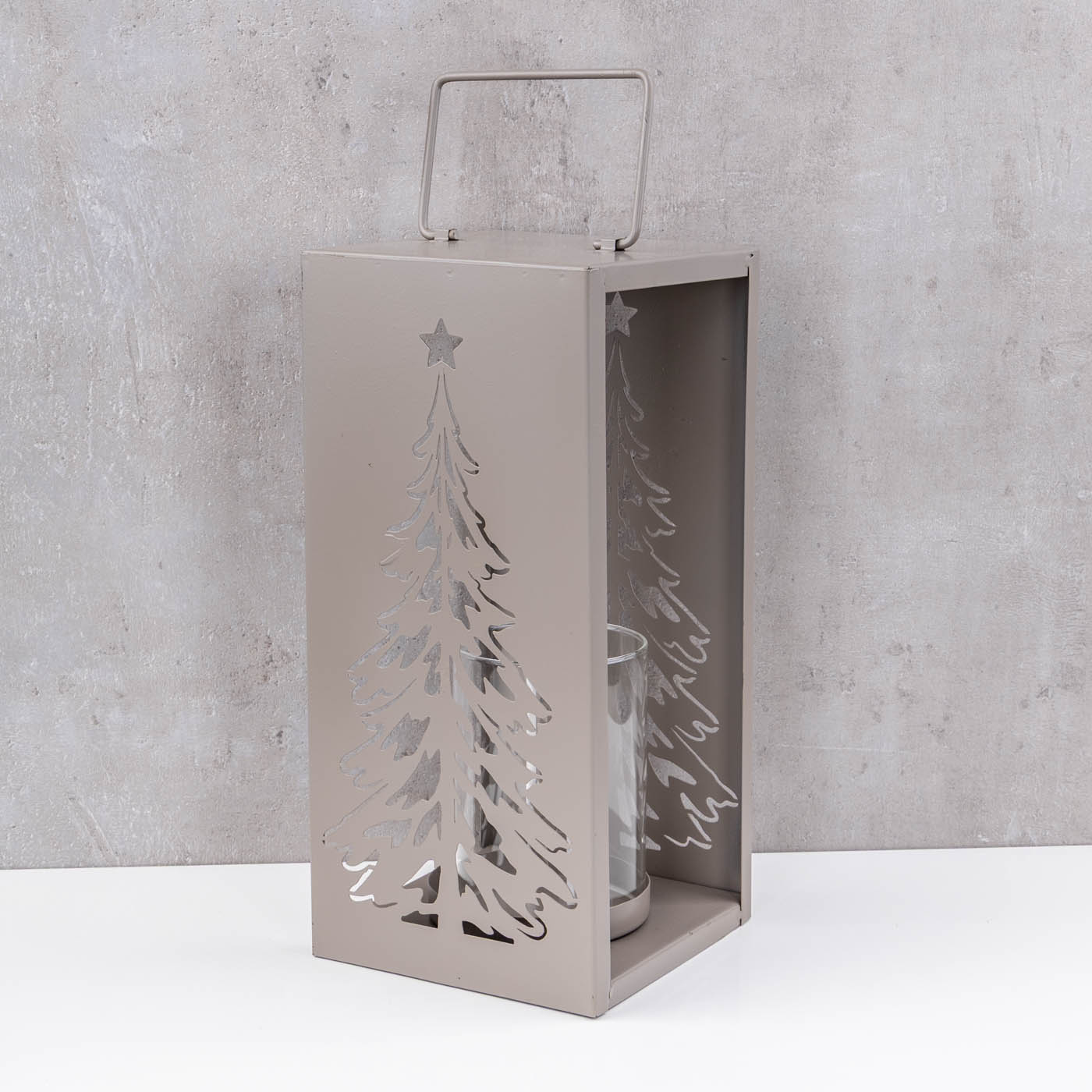 Metall Windlicht Grau H30cm Laterne Kerzenglas Weihnachten Weihnachtsdeko Baum