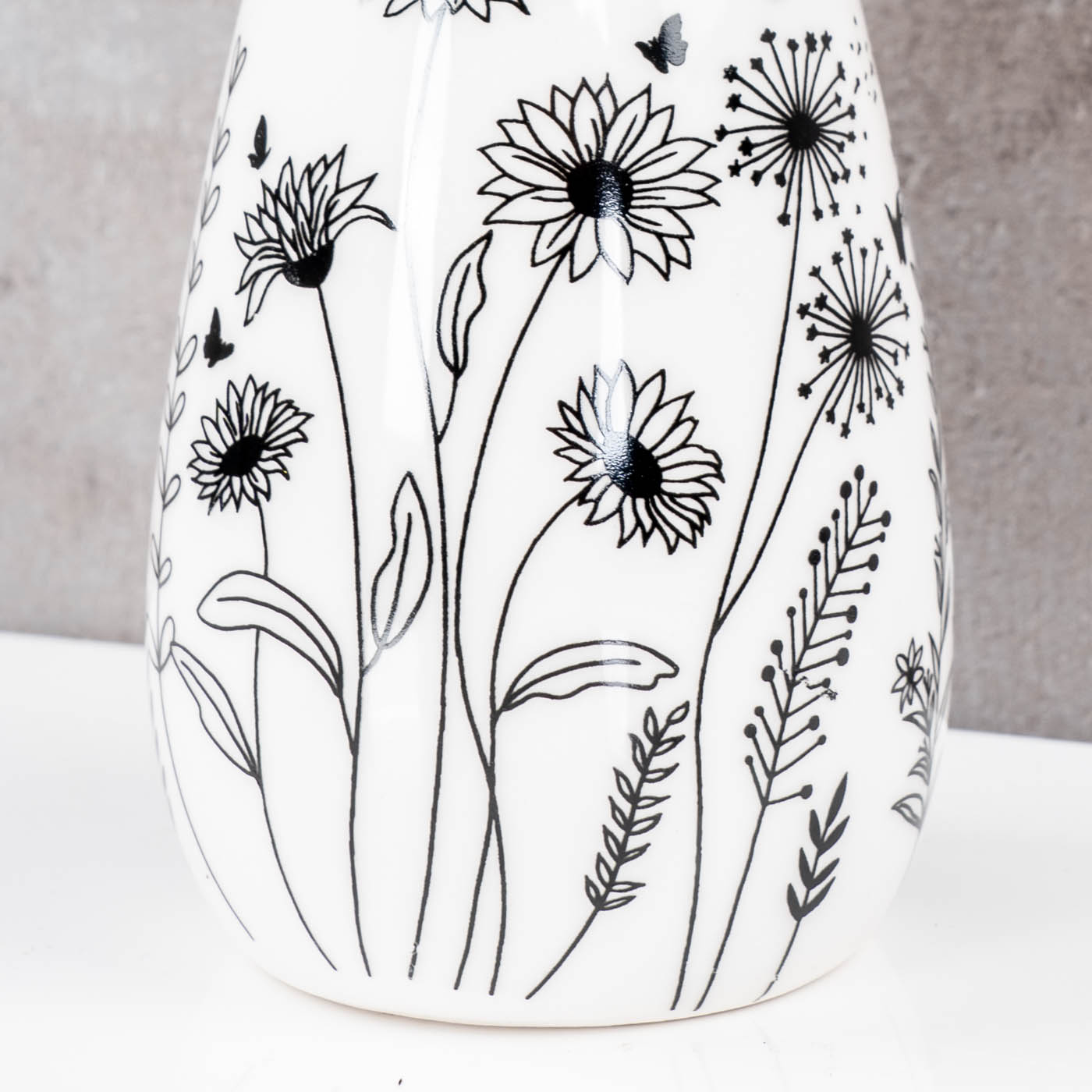 Blumenvase H16cm Schwarz Weiß Dekovase Frühling Blumenwiese Ostern Deko Vase