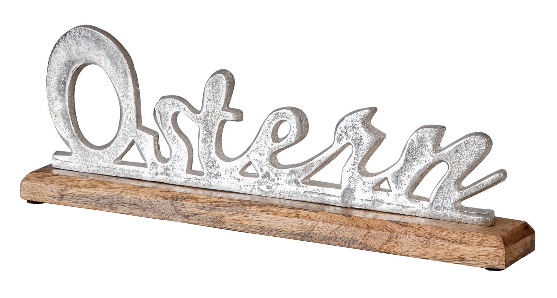 Ostern Schriftzug Silber L40cm Metall Mango Holz Aufsteller Osterdeko Deko