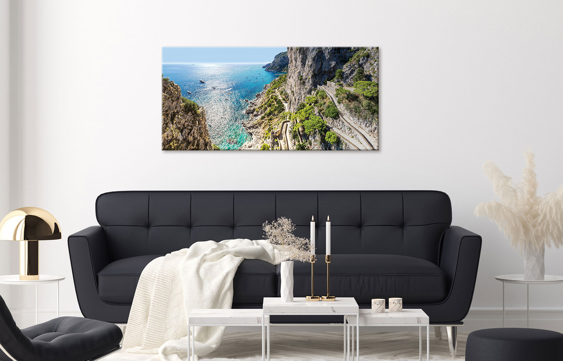 Leinwandbild 115x55cm XXL Meer Berge Felsen Landschaft Bild Kunstdruck Deko