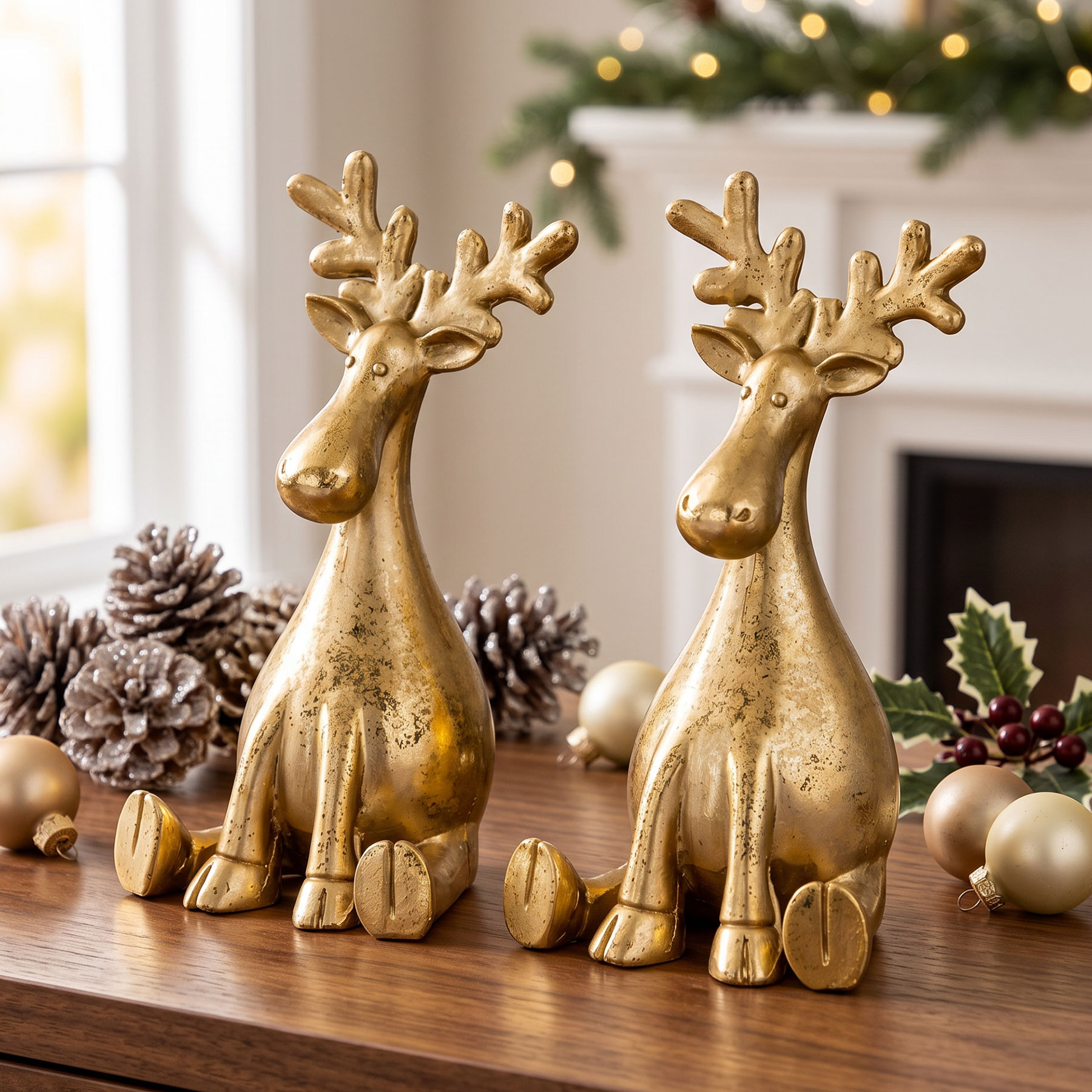 2er Set Rentiere Gold Deko Aufsteller Hirsche Tischdeko Weihnachtsdeko Figur