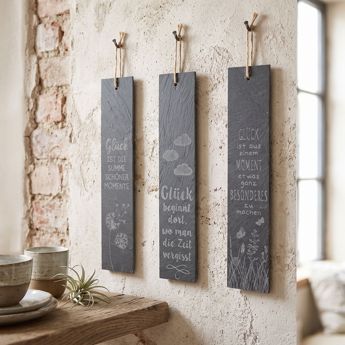 Schiefer Schilder Glück H30cm Sprüche Deko Schild Schiefertafel Wandbild Schwarz