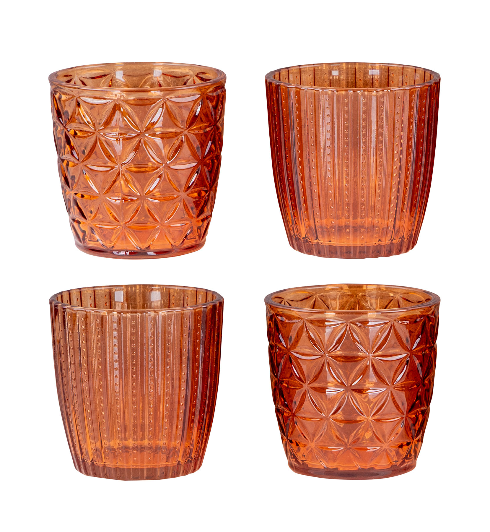 4er Set Windlicht 7,5cm Glas Orange Braun Teelichthalter Tischdeko Kerzen Herbst