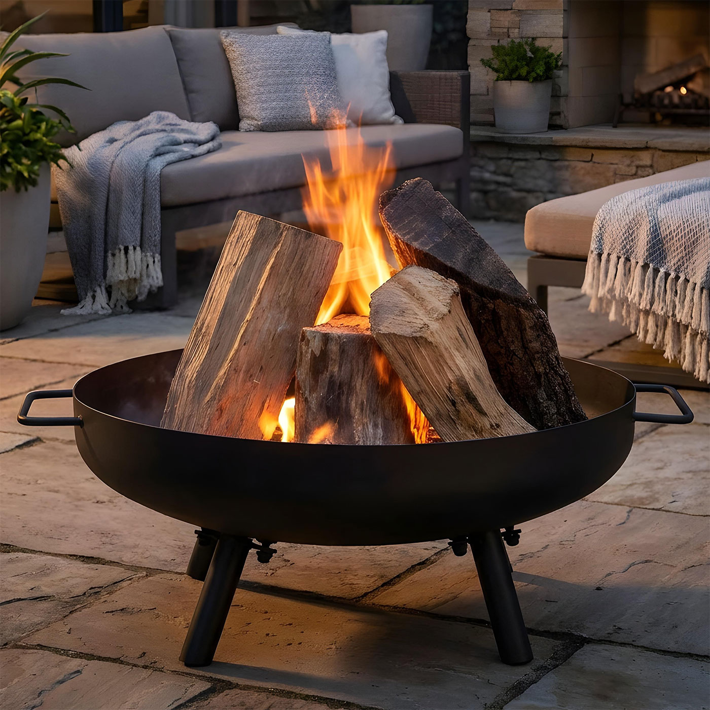 Feuerschale Garten 50cm Eisen Schwarz Feuerstelle Terrasse Outdoor Kamin Garten