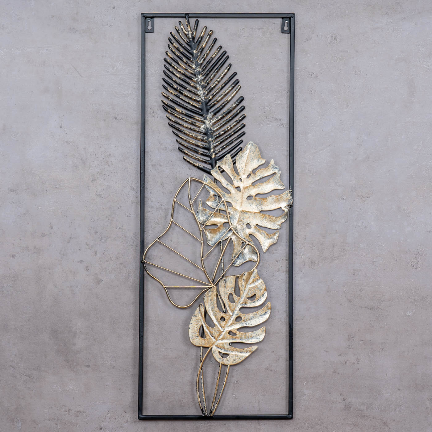 Metallbild H74cm Wandbild Gold Weiß Schwarz Wanddeko Metall Industrial Deko