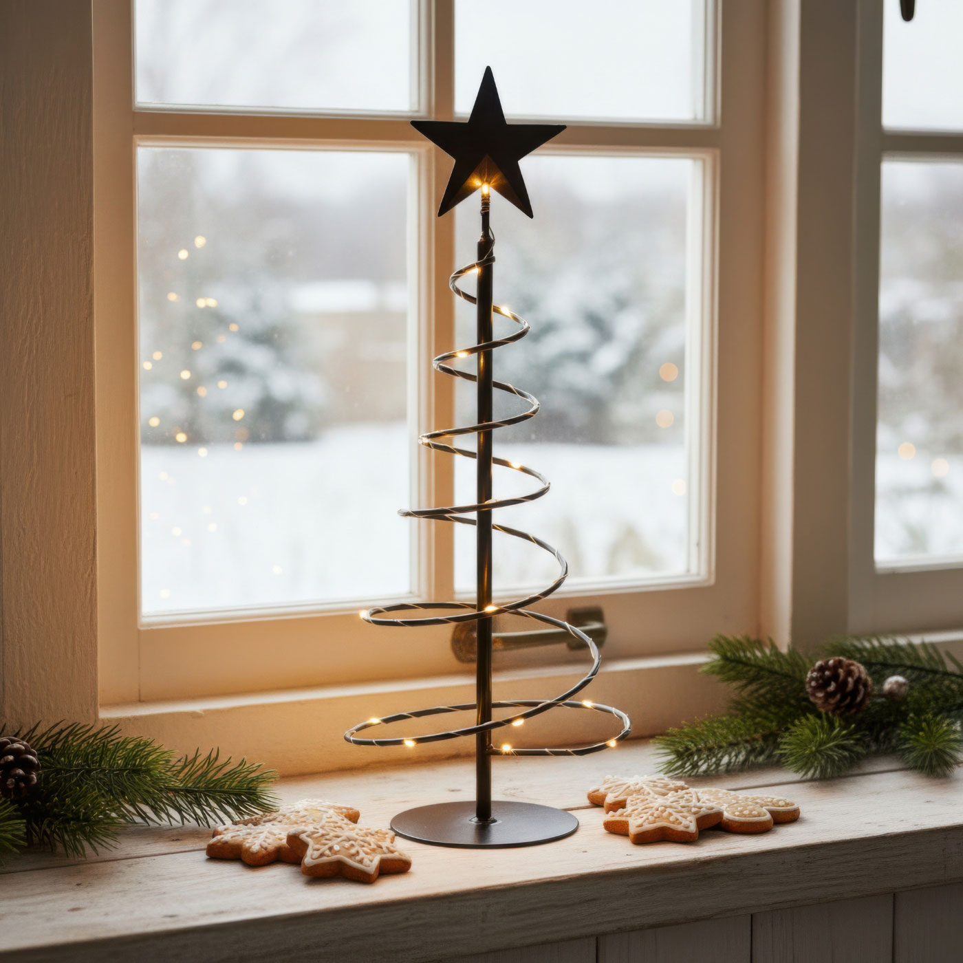 LED Metall Weihnachtsbaum H39cm Schwarz Spirale Weihnachtsdeko Beleuchtung Deko
