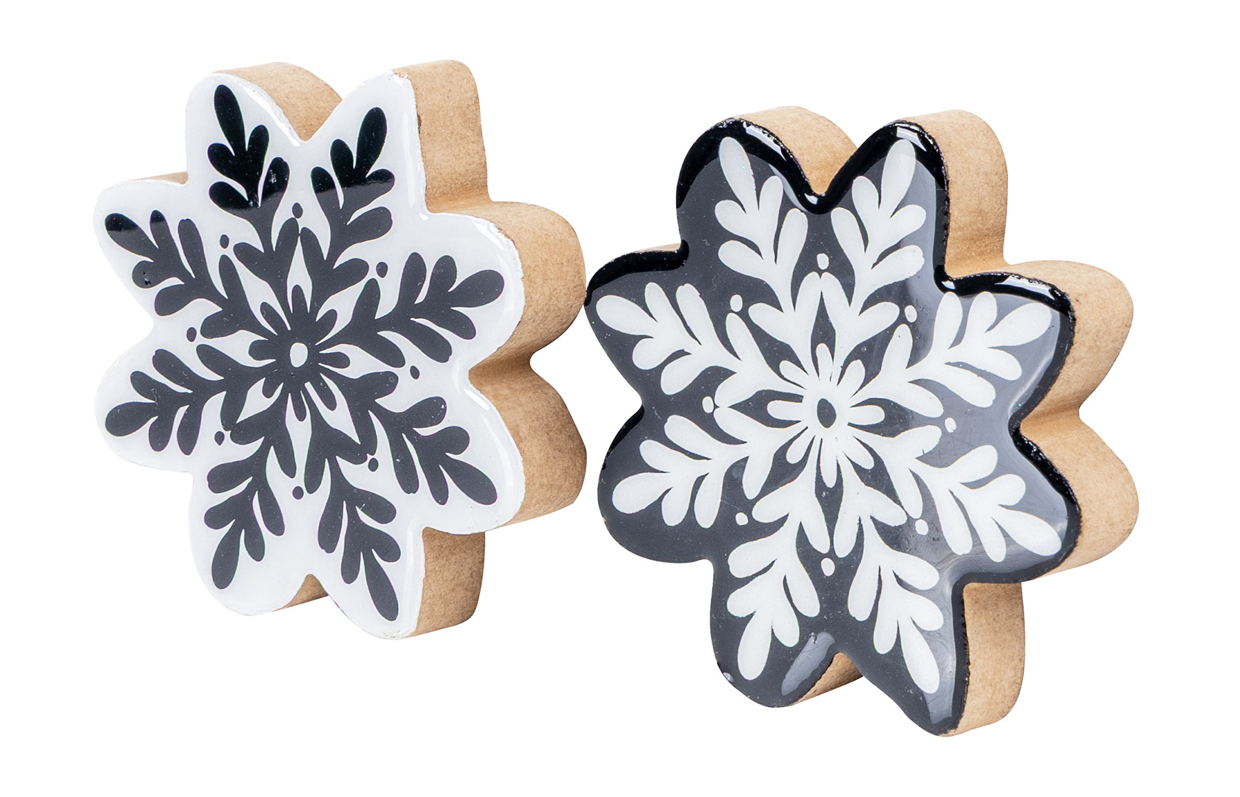 2er Set Deko Aufsteller Schneeflocke H12cm Schwarz Weiß Holz Weihnachtsdeko Tisch