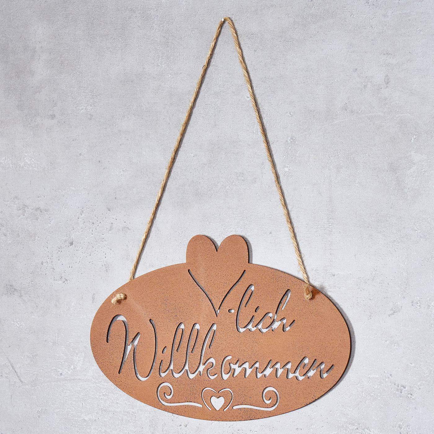 Schild Willkommen Herz 28,5x16cm Garten-Deko Türschild Edelrost Wandbild