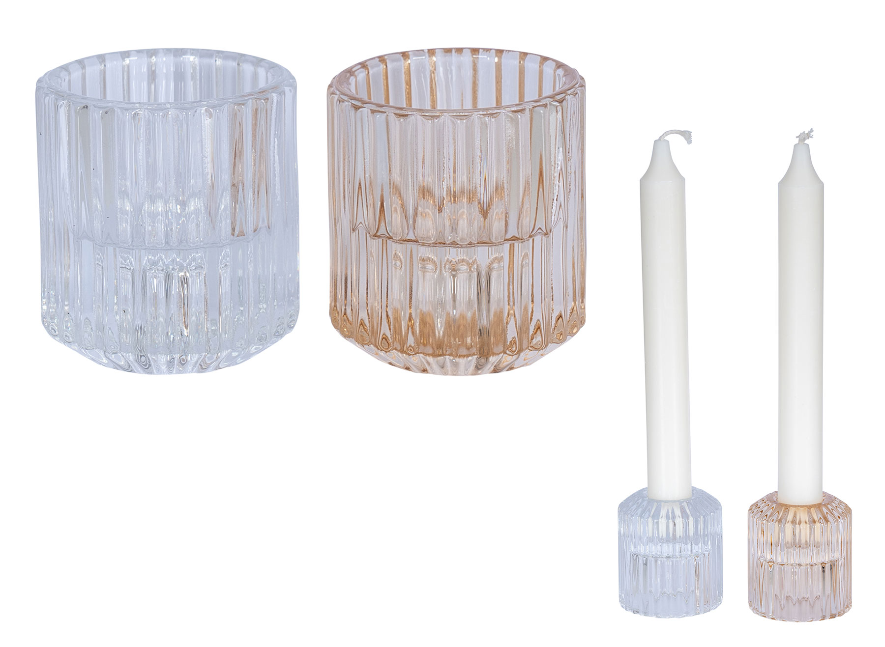 2er Set Kerzenständer Stabkerzen Glas Transparent 2in1 Kerzenhalter Tischdeko
