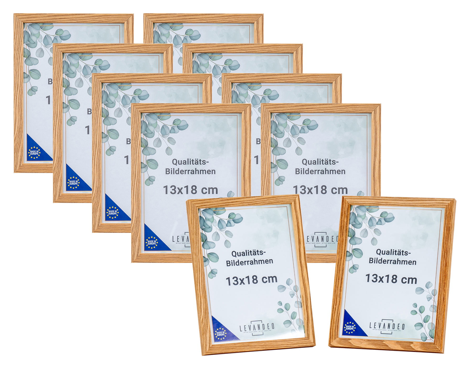 10er Set Bilderrahmen Echtholz Made in EU 13x18 Natur Glasscheibe Fotorahmen