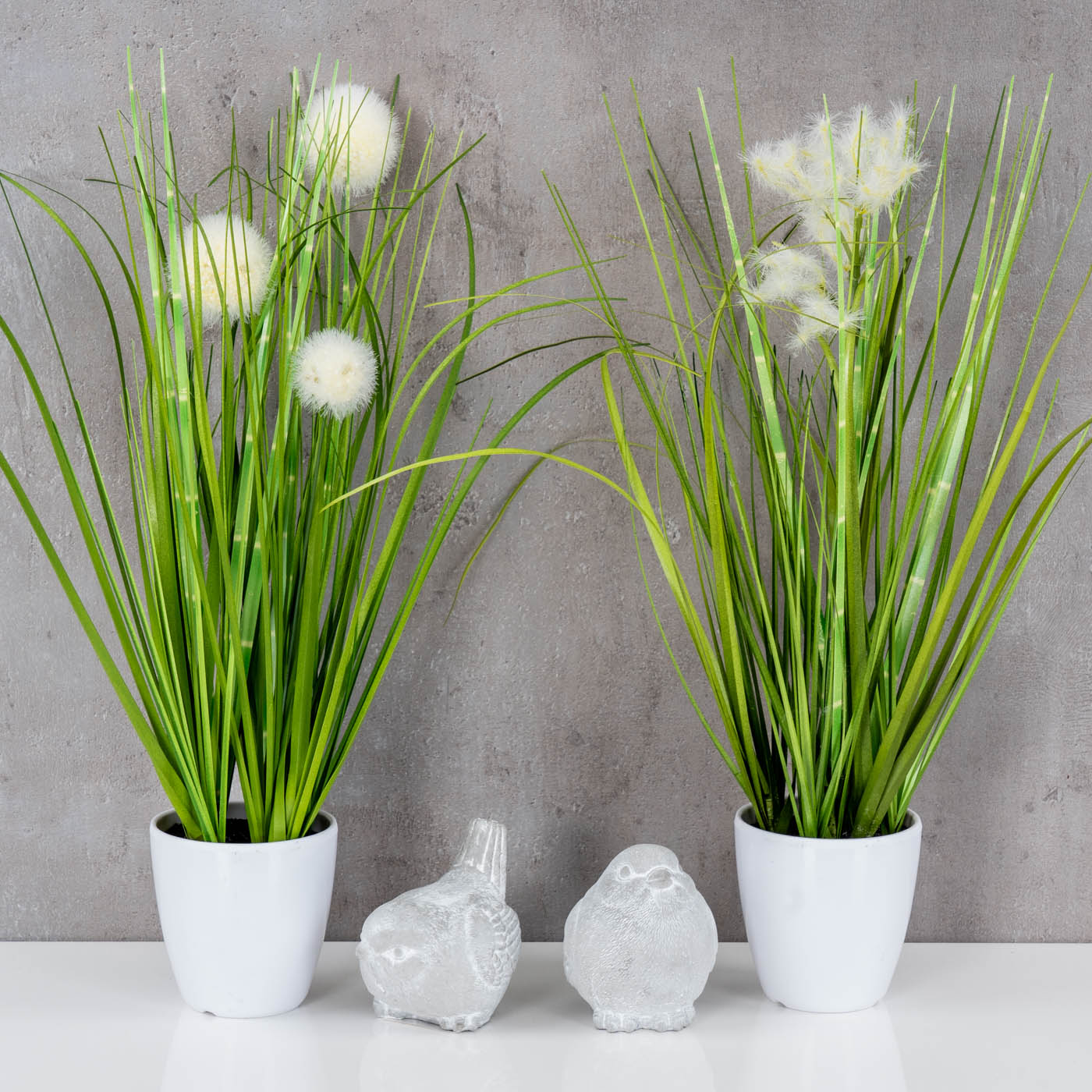 2er Set Dekofigur Vogel Beton Grau Weiß Gartenfigur Gartendeko Tischdeko Aufsteller