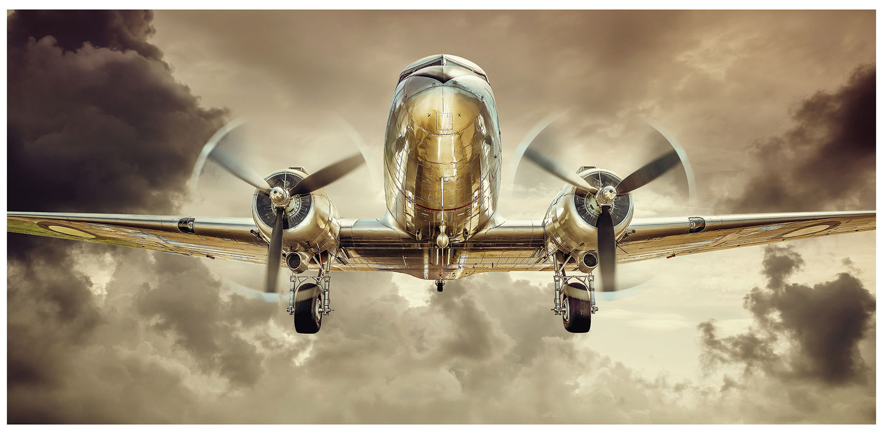 Leinwand Flugzeug XXL 115x55cm Wandbild Bild Kunstdruck Retro Wanddeko Vintage