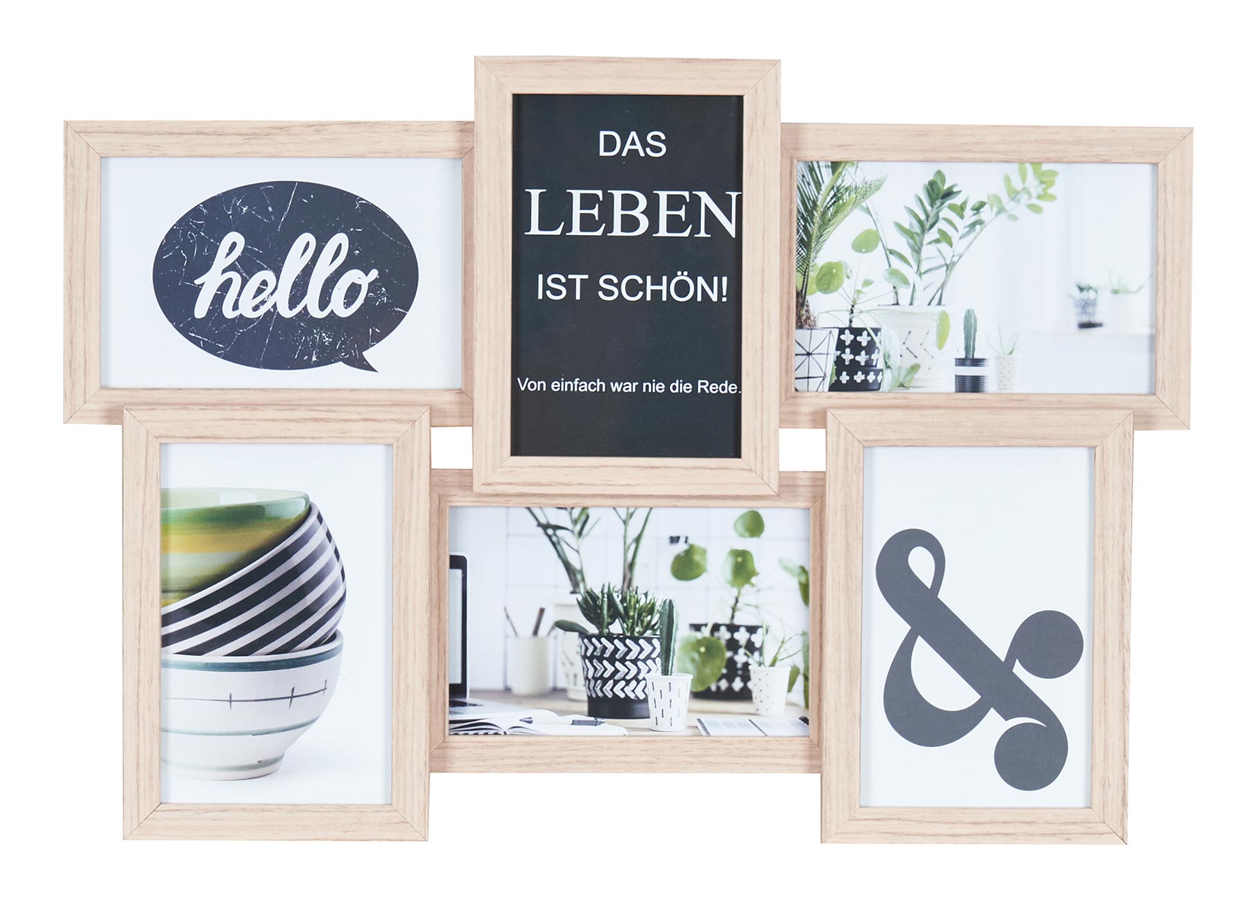 Bilderrahmen Collage 45x31cm 6 Fotos 10x15 Ahorn Natur MDF Holz Glasscheiben