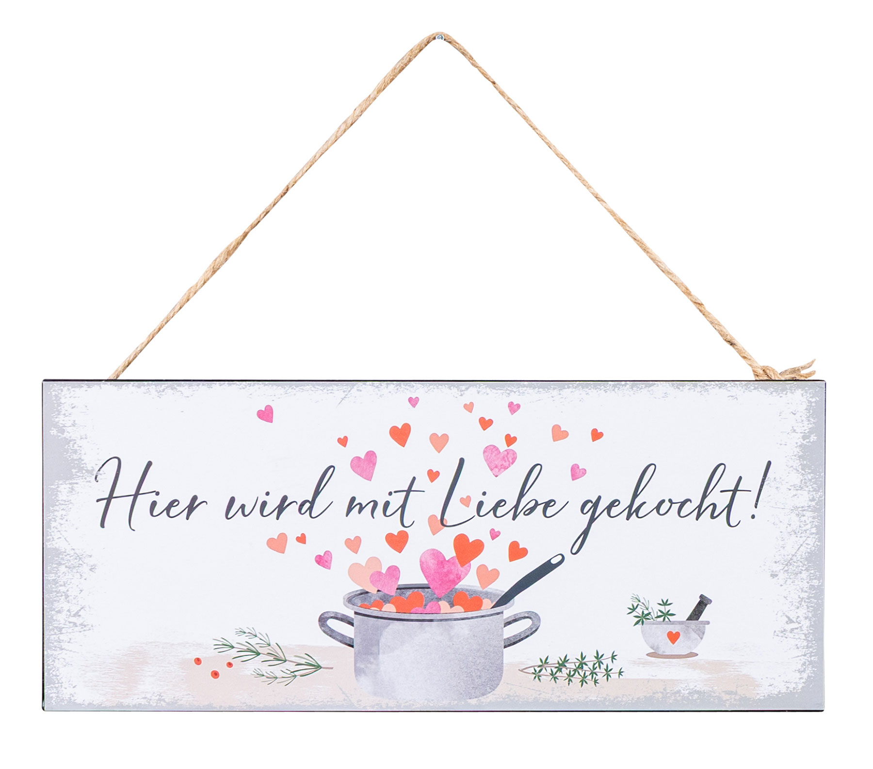 Schild L30cm Mit Liebe gekocht Spruch Metall Wandbild Wanddeko Türschild Küche