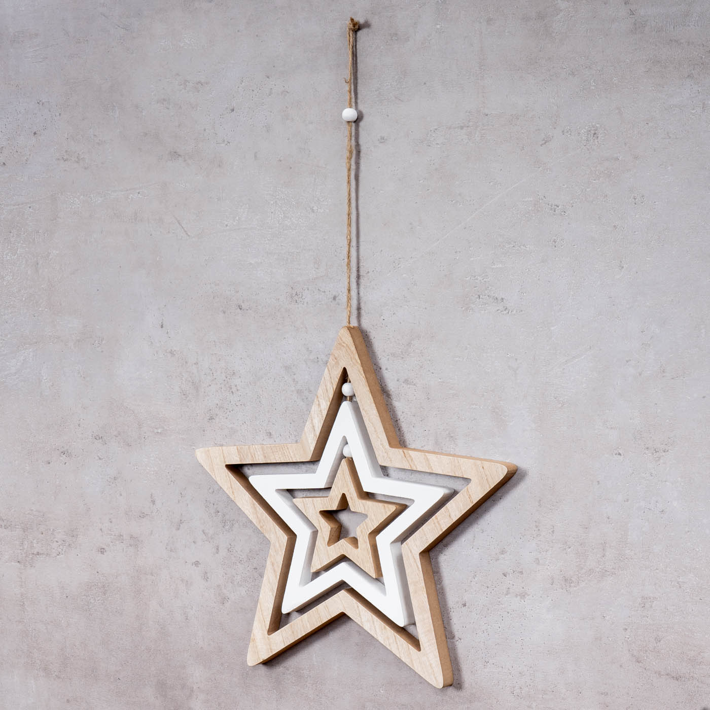 Deko Stern Mobile D35cm Windspiel MDF Holz Natur Weiß Holzstern Hängedeko Deko