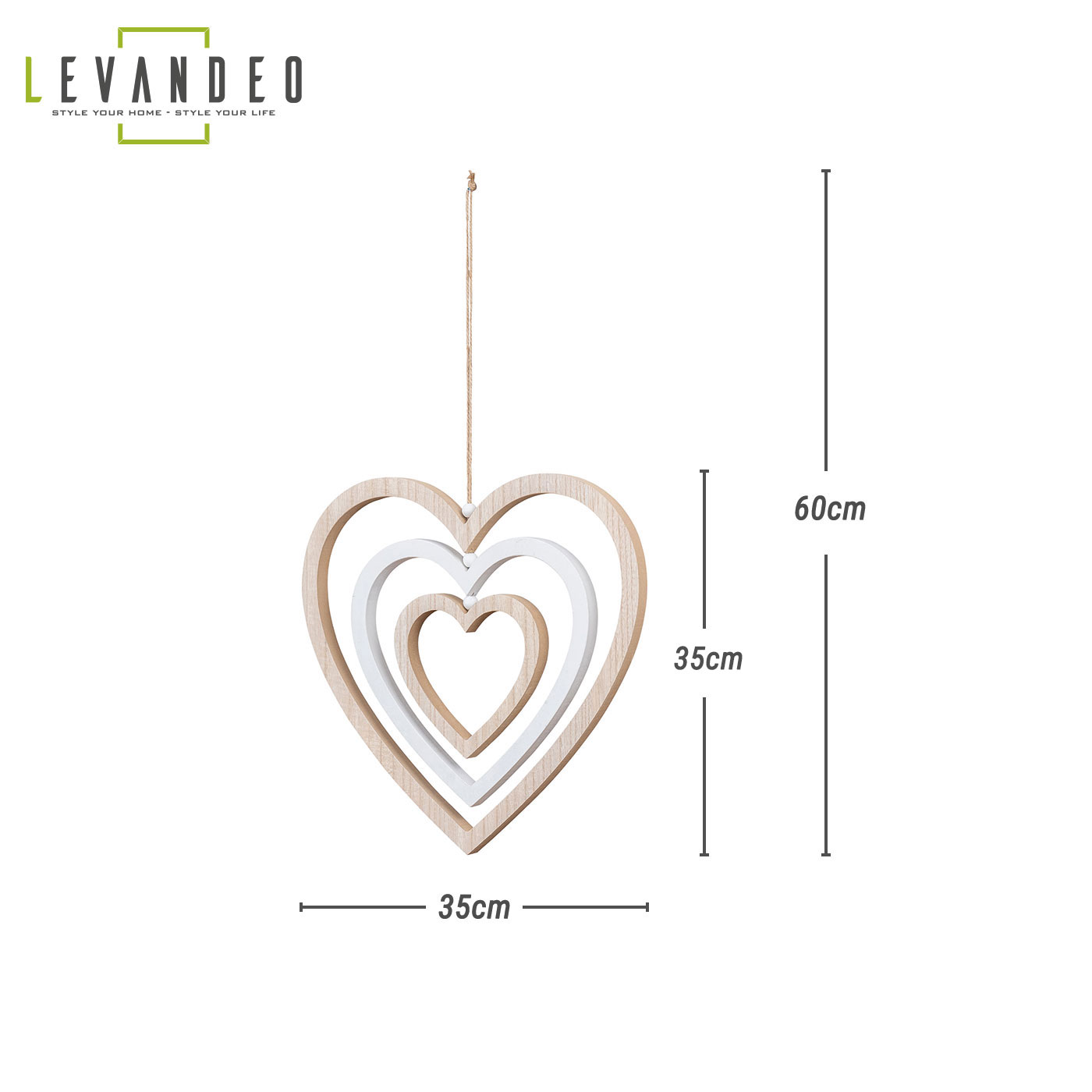 Deko Herz Mobile H35cm Windspiel MDF Holz Natur Weiß Holzherz Hängedeko Deko
