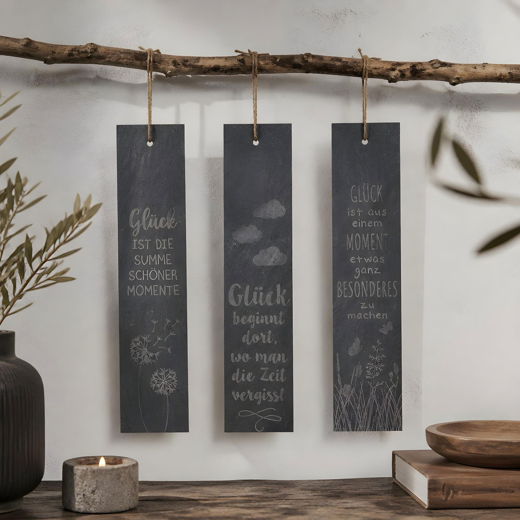 Schiefer Schilder Glück H30cm Sprüche Deko Schild Schiefertafel Wandbild Schwarz
