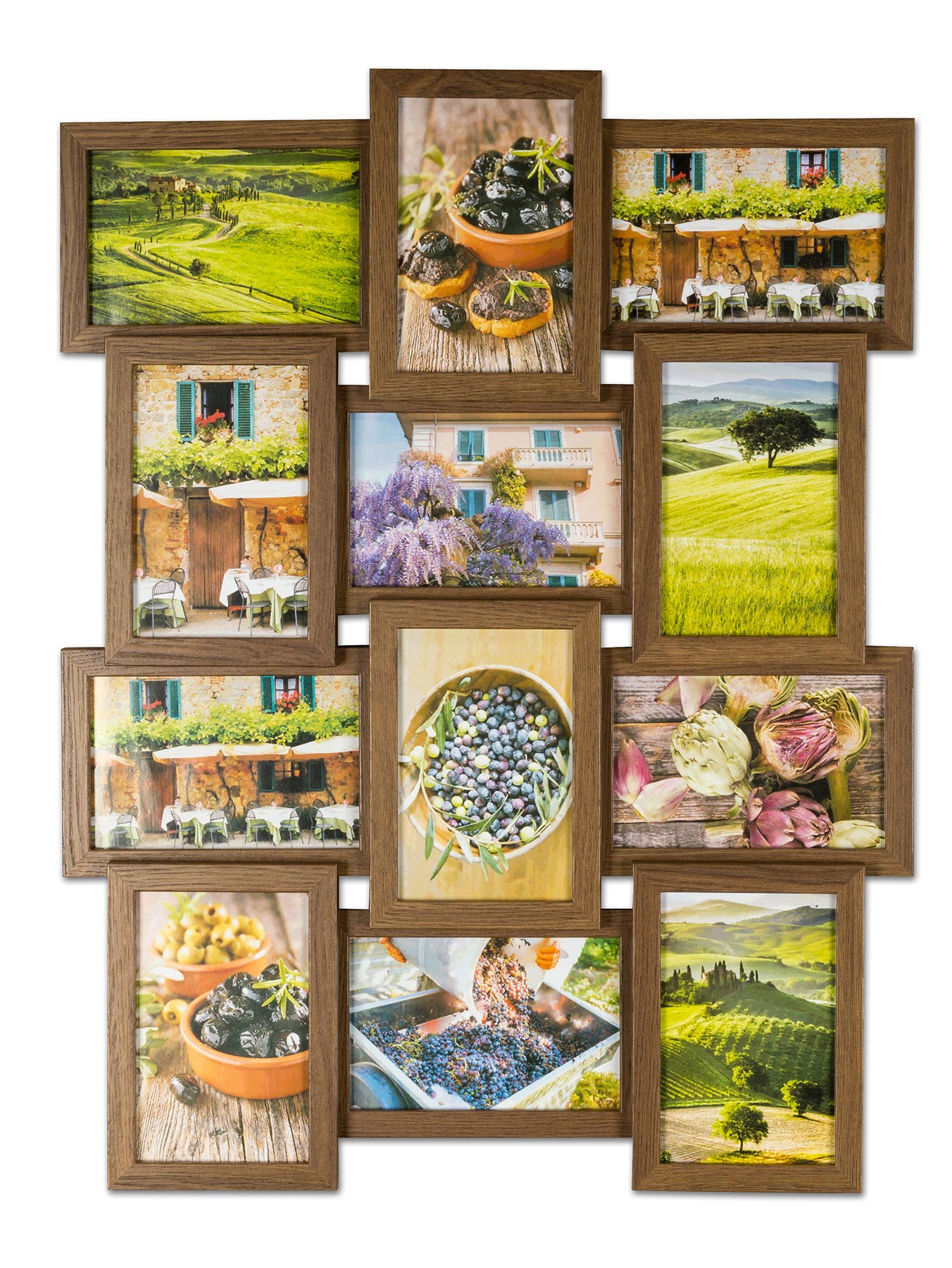levandeo Bilderrahmen Collage 45x58cm 12 Fotos 10x15 Nussbaum MDF Holz Glas
