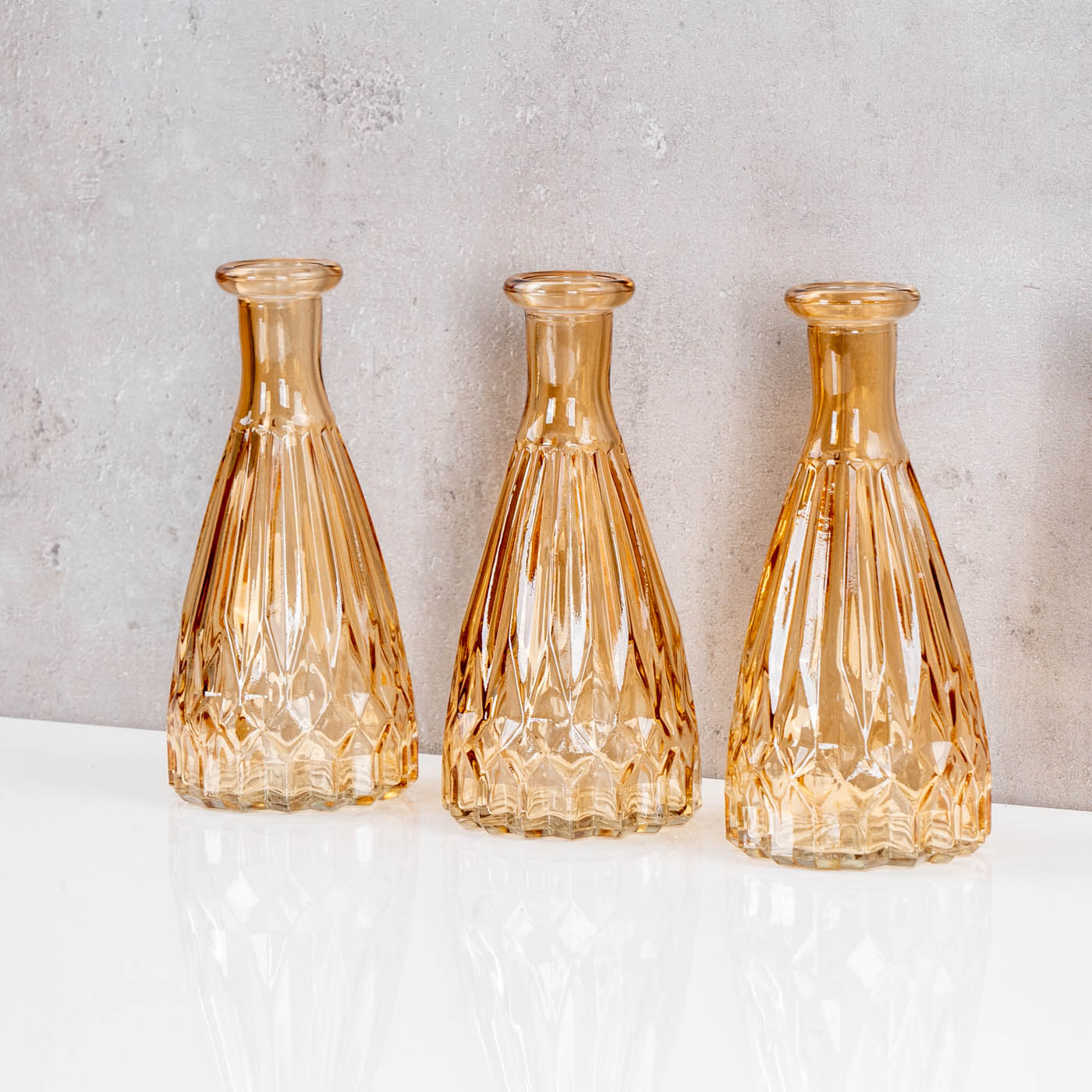 3er Set Vasen Glas H15cm Orange Amber Blumenvase Tischdeko Glasvase Blumendeko