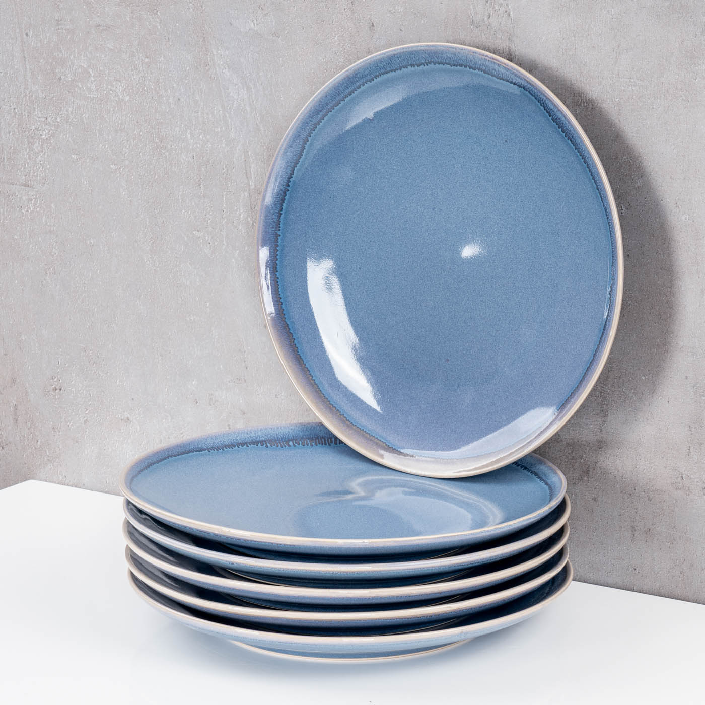 6er Set Steingut Teller Ø26cm Blau Speiseteller 6 Personen Geschirr Essteller