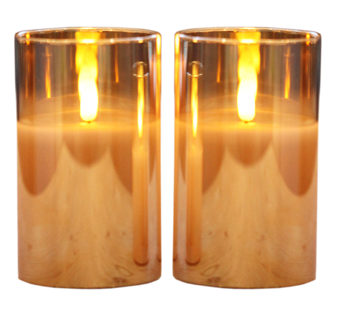 2er Set LED Kerzen Glas Gold Timer Warmweiß Stumpenkerzen Kerzenlicht Tischdeko