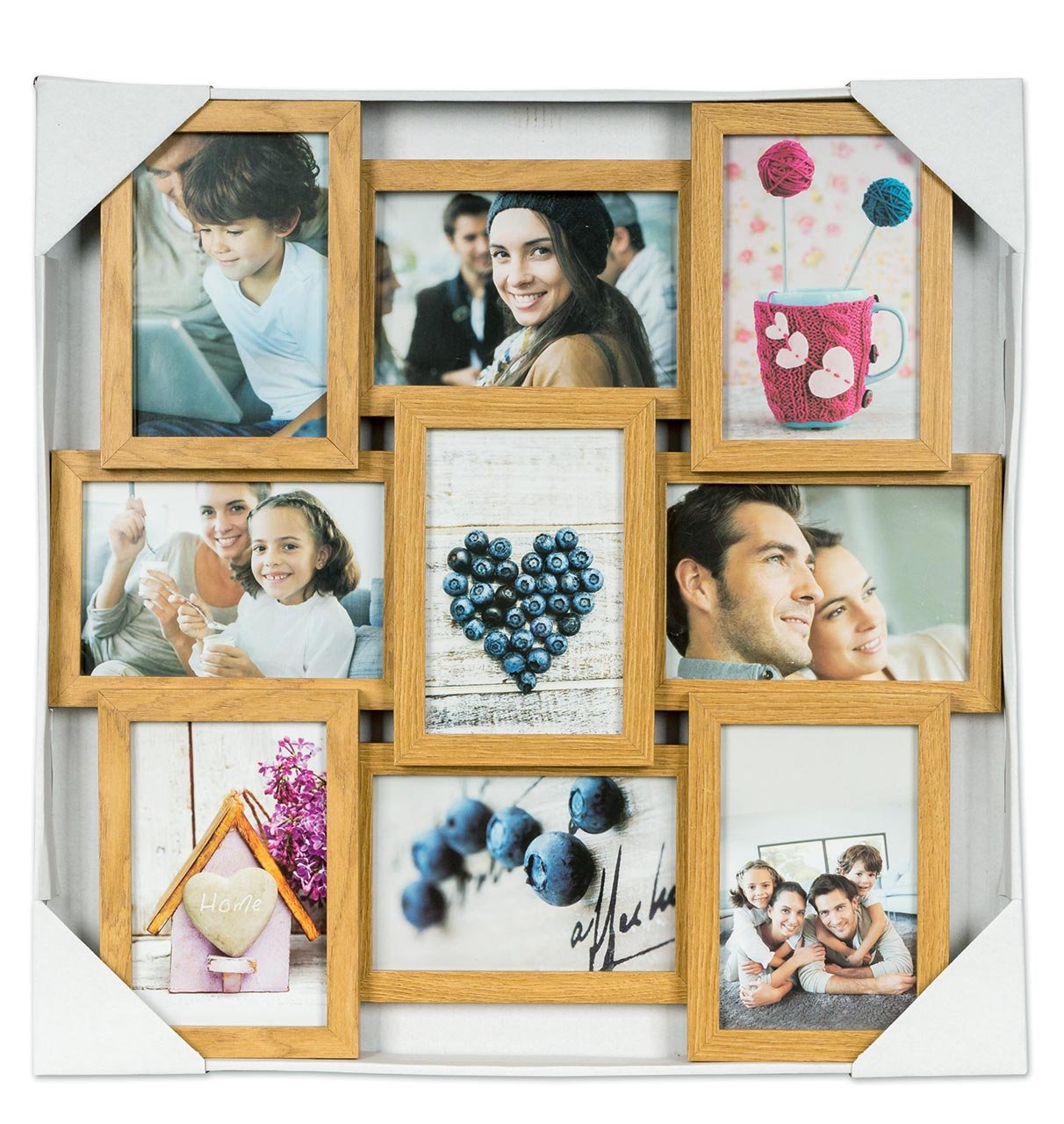 levandeo Bilderrahmen Collage 45x45cm 9 Fotos 10x15 Eiche MDF Holz Glasscheiben