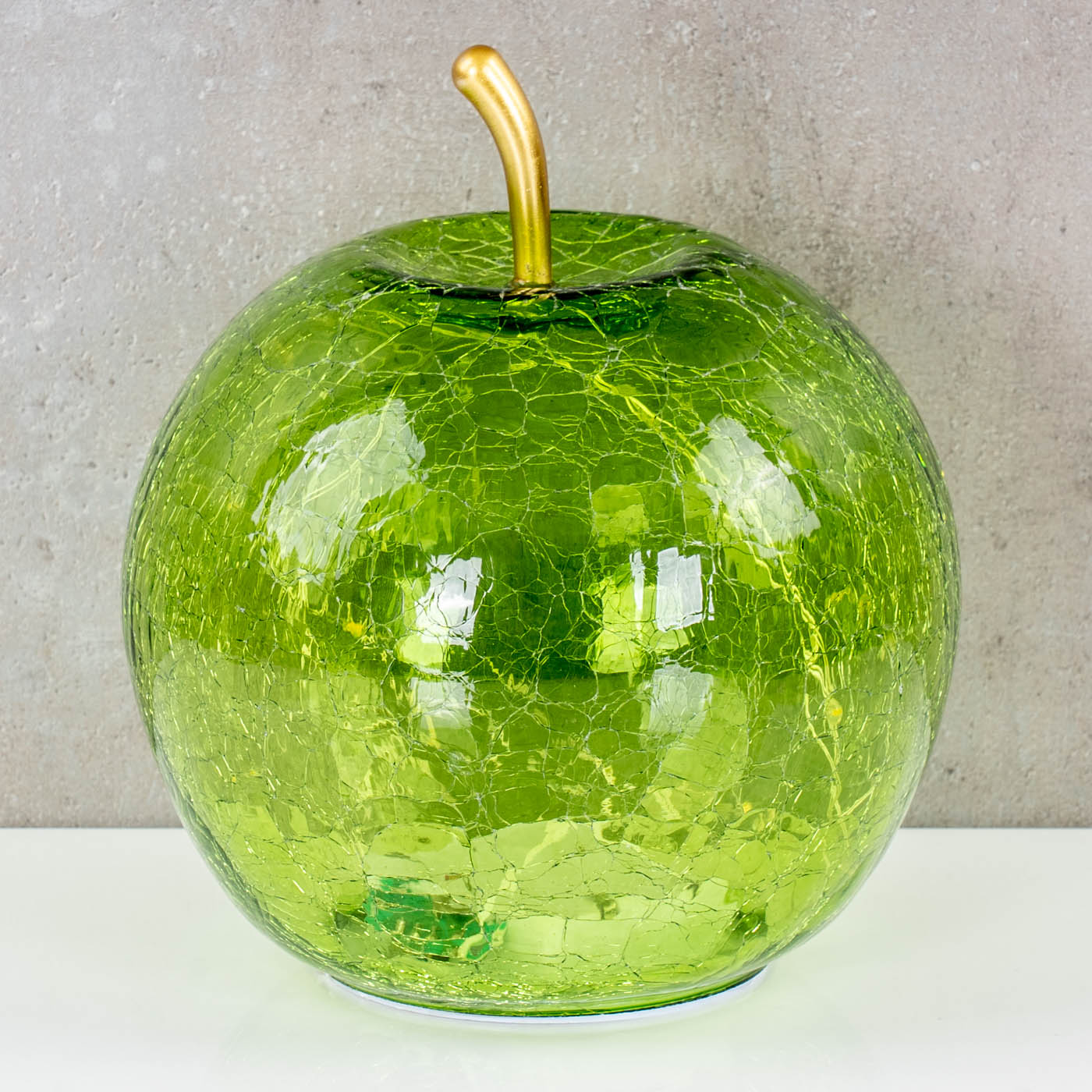 LED Apfel H17cm Grün Glas Dekolampe Timer Tischlampe Stimmungslicht Dekoleuchte