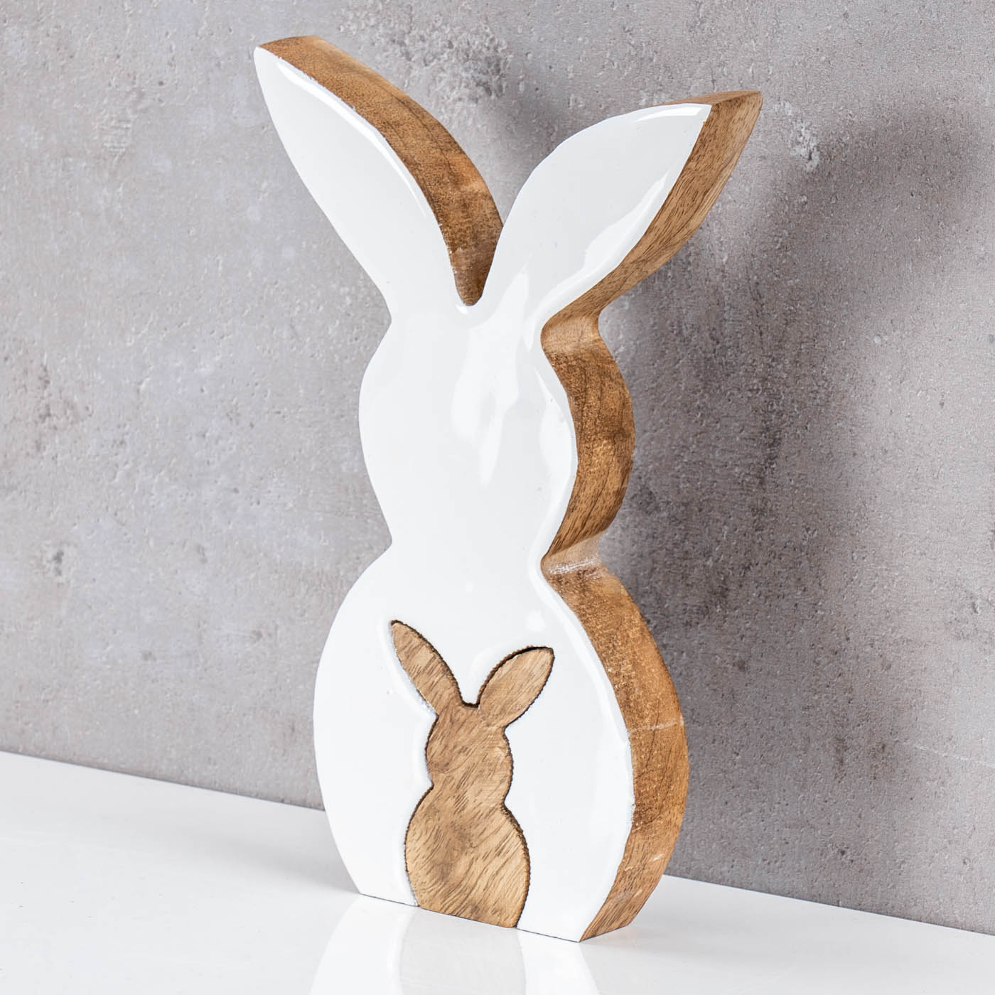 Deko Hase 2er Set H20cm Mango Holz Natur Weiß Tischdeko Frühling Ostern Deko