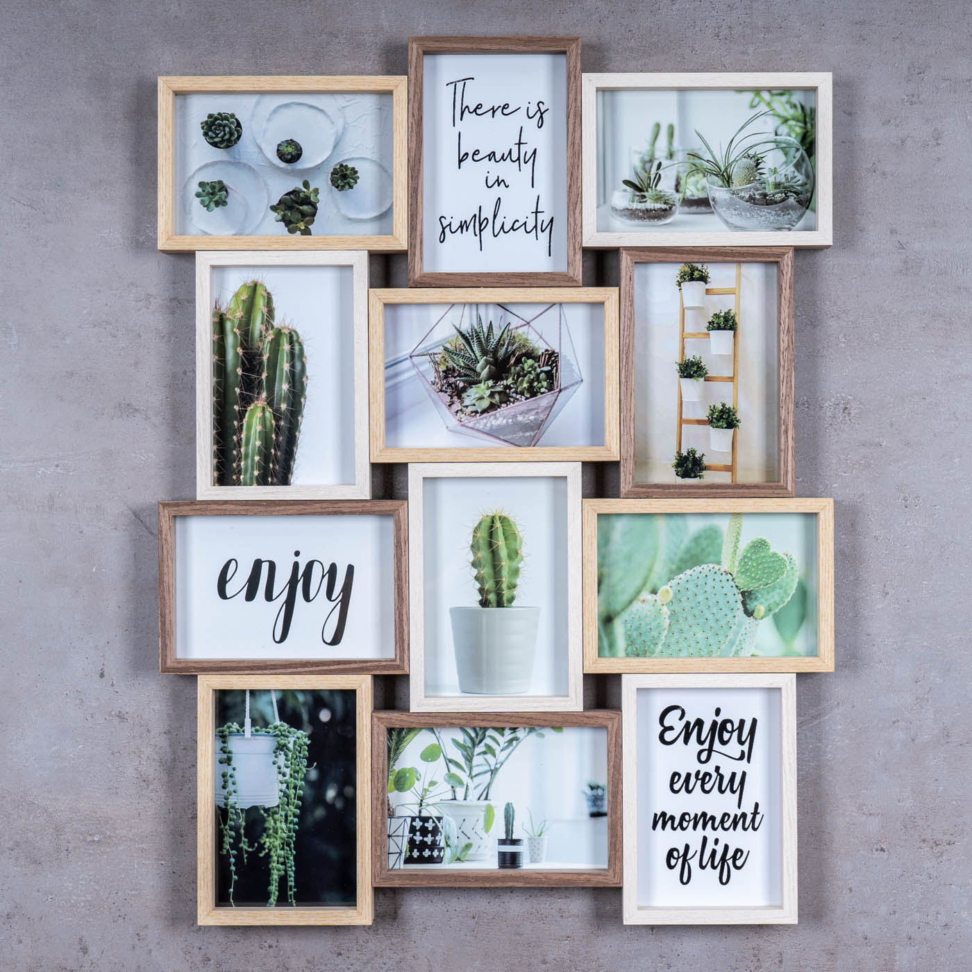Bilderrahmen Collage BxH 59x45cm 12 Fotos 10x15cm Natur Eiche Holz Glas Galerie