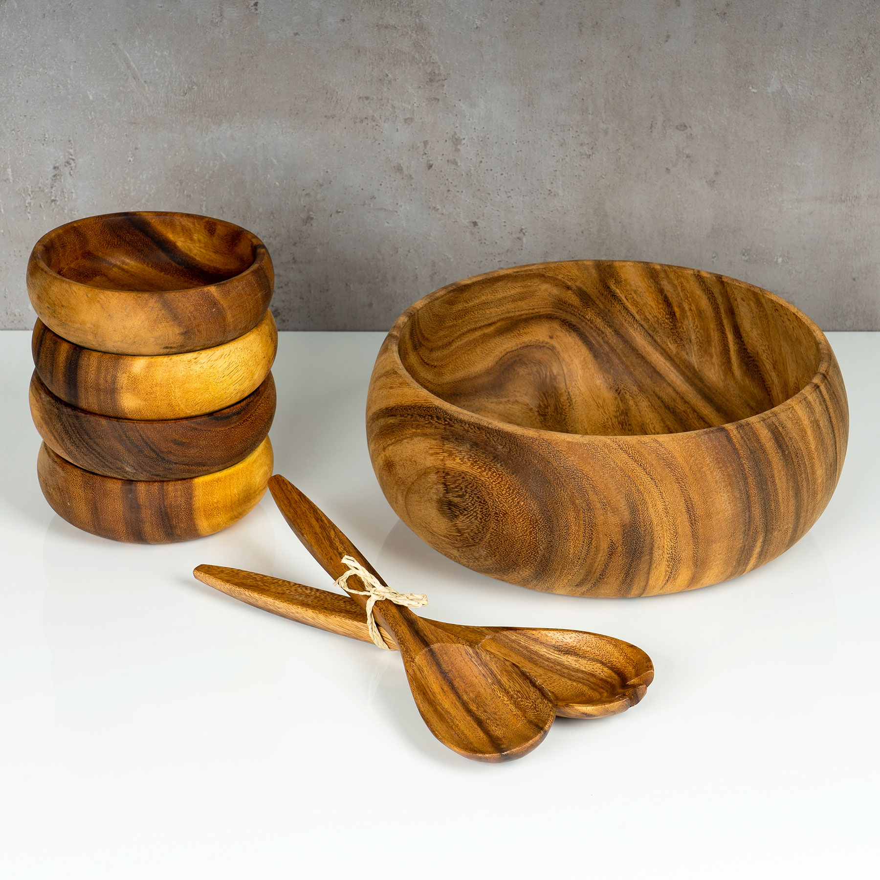 2tlg. Salatbesteck Holz Akazie 31cm Lang Salat Servierbesteck Gabel Löffel Natur